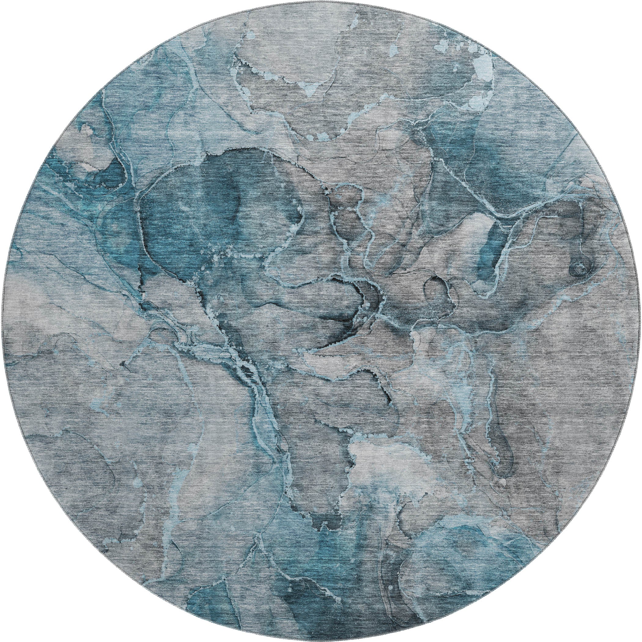 Athens Machine Washable Transitional Teal Rug 8' x 8' #shape_Round
