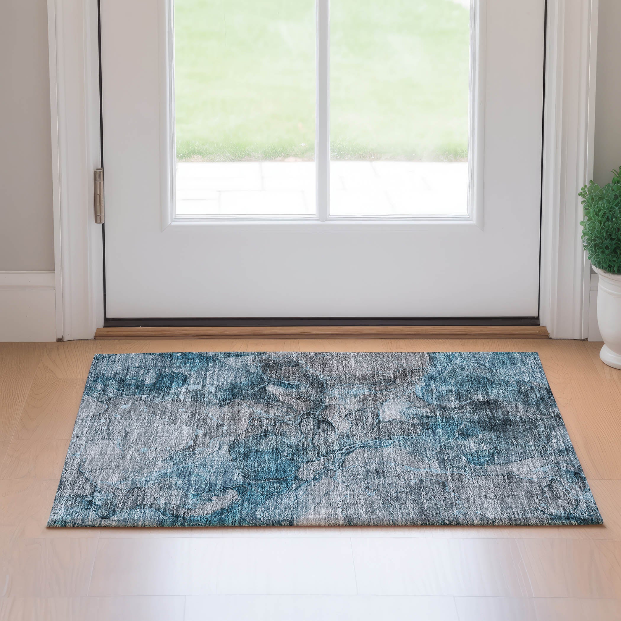 Athens Machine Washable Transitional Teal Rug 1'8" x 2'6" #shape_Rectangle