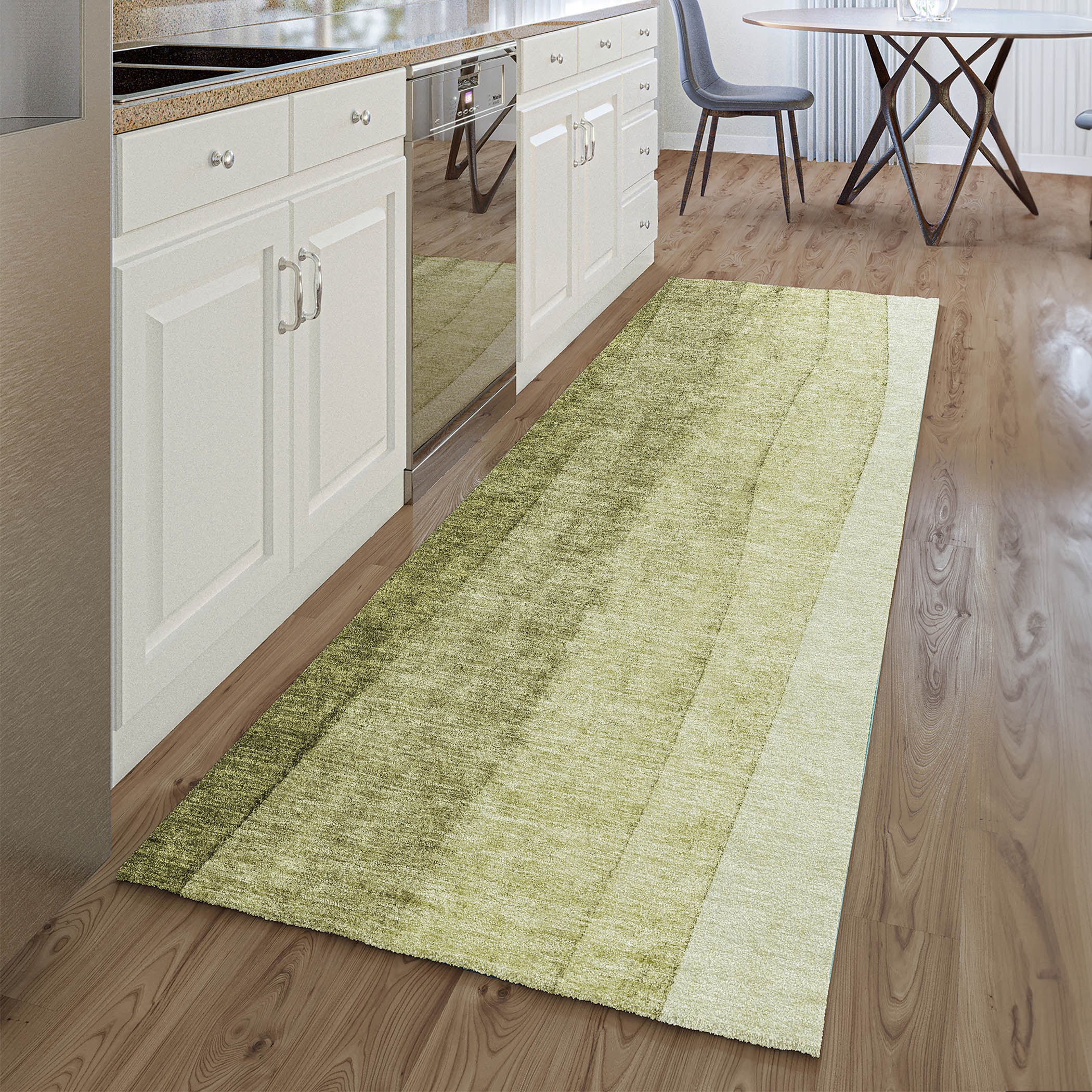 Florence Machine Washable Transitional Olive Green Rug 2'3" x 7'6" #shape_Runner