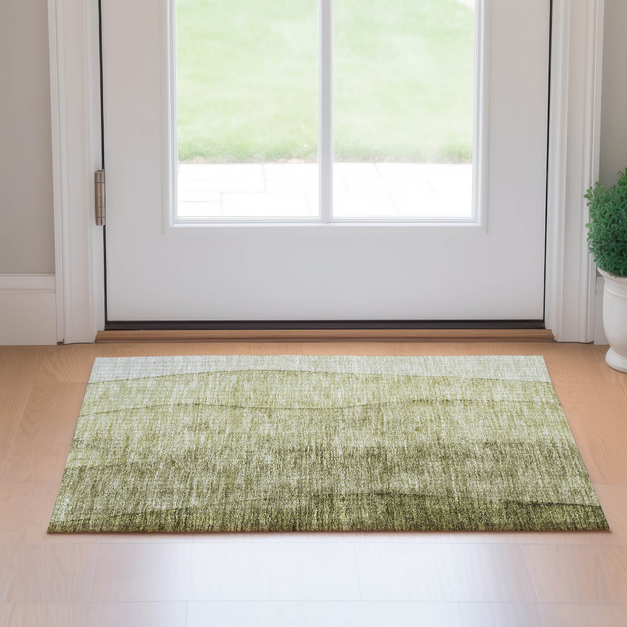 Florence Machine Washable Transitional Olive Green Rug 1'8" x 2'6" #shape_Rectangle