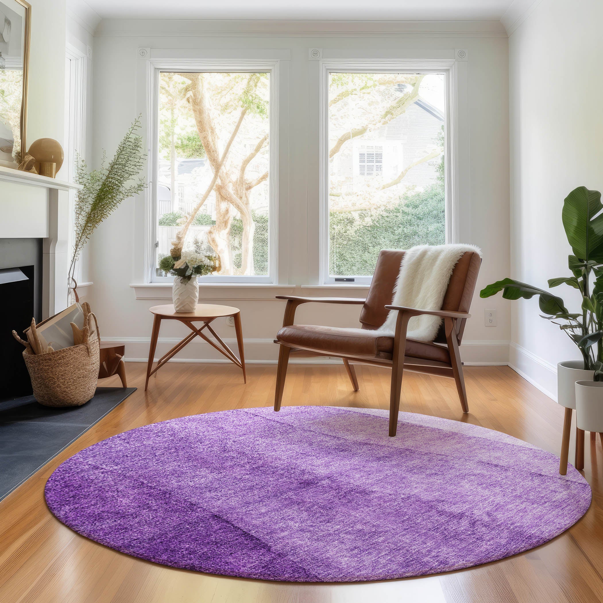 Florence Machine Washable Transitional Purple Rug 8' x 8' #shape_Round