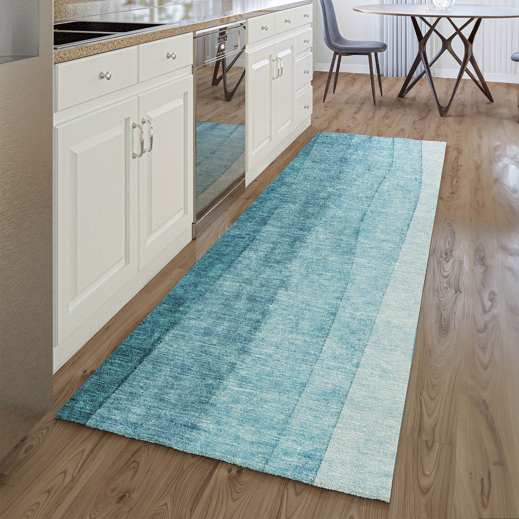Florence Machine Washable Transitional Teal Rug 2'3" x 7'6" #shape_Runner