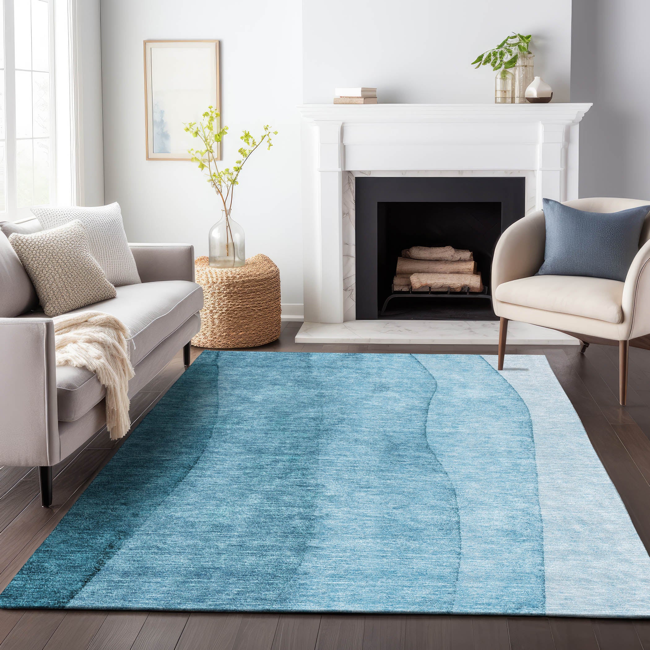 Florence Machine Washable Transitional Teal Rug 2'6" x 3'10" #shape_Rectangle