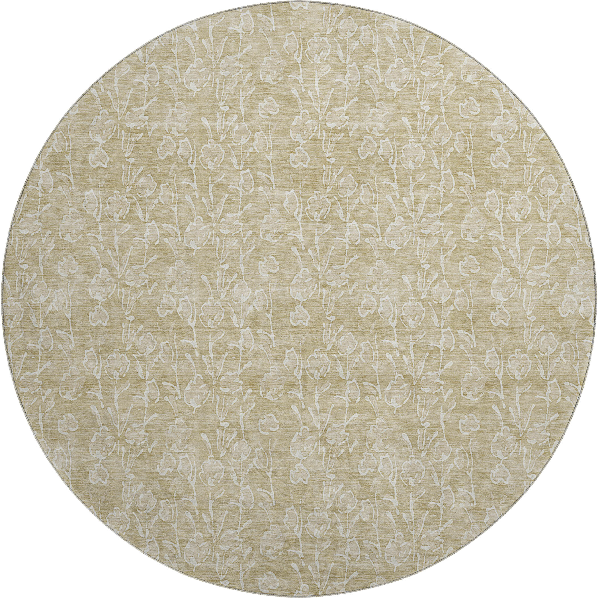 Montevideo Machine Washable Transitional Beige Brown Rug 8' x 8' #shape_Round