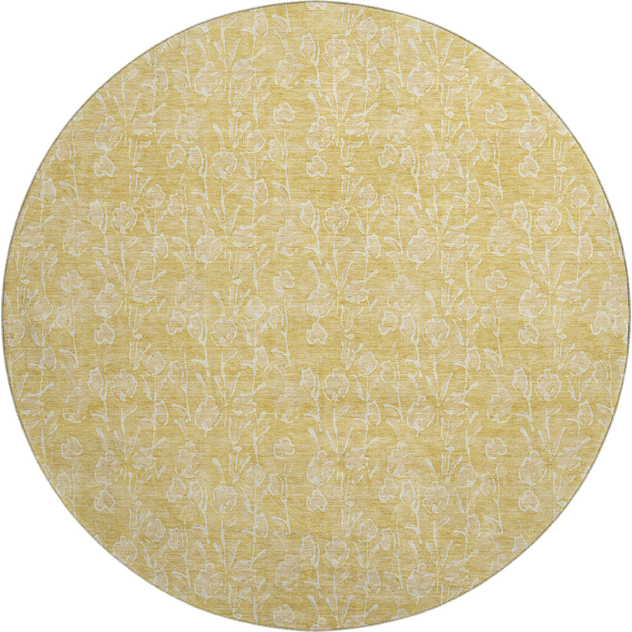 Montevideo Machine Washable Transitional Gold Rug 8' x 8' #shape_Round