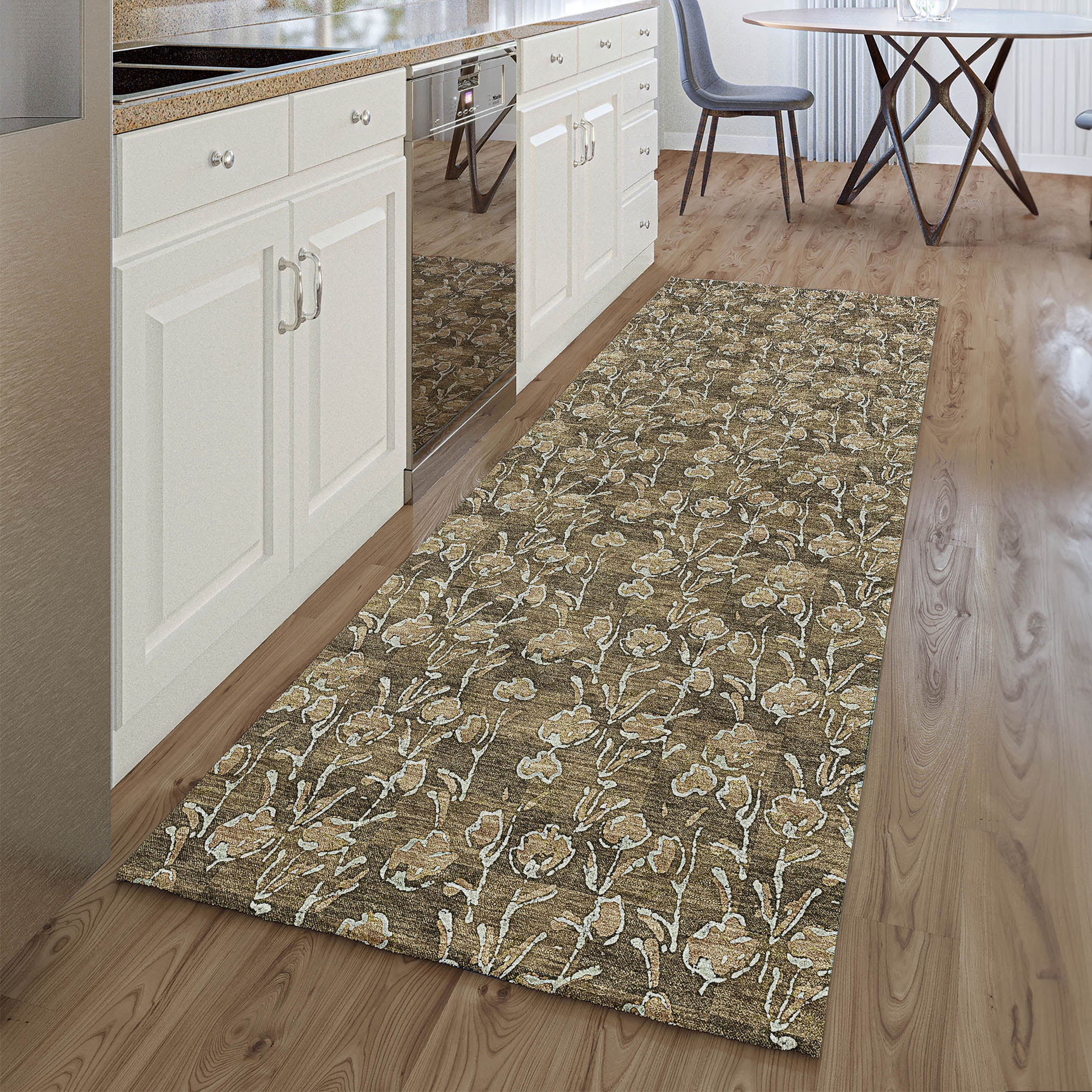 Kyoto Machine Washable Transitional Brown Rug 2'3" x 7'6" #shape_Runner