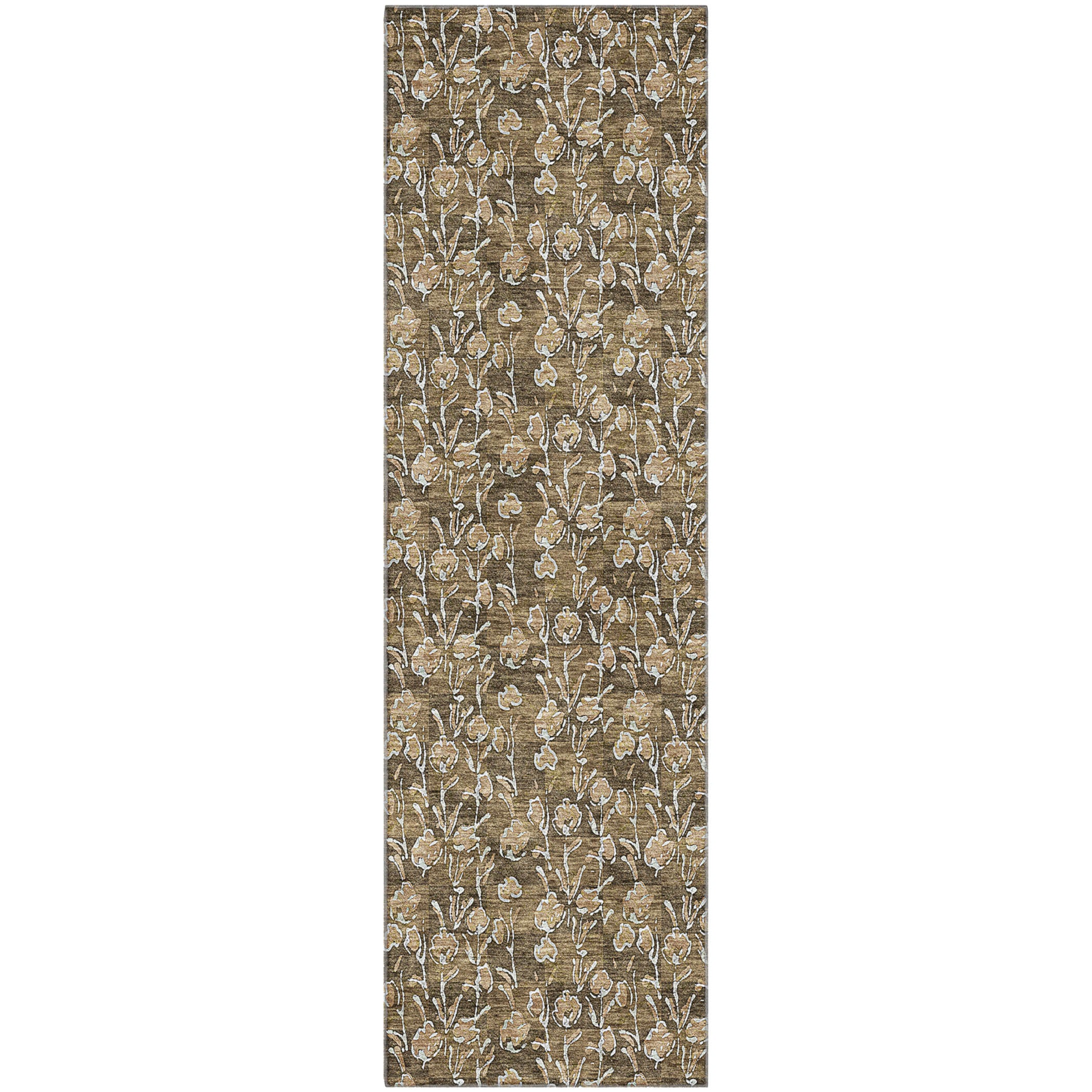 Kyoto Machine Washable Transitional Brown Rug 2'3" x 7'6" #shape_Runner