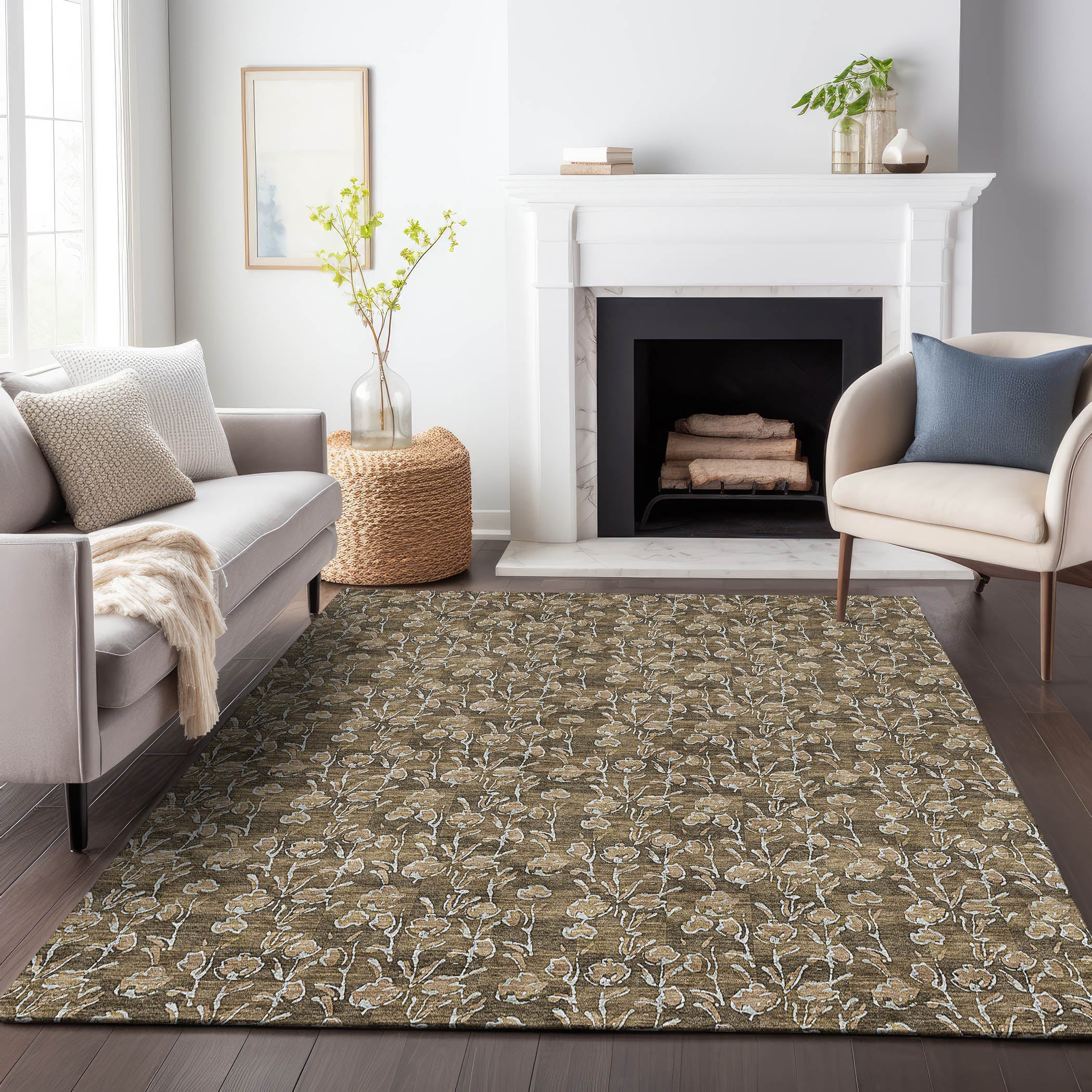 Kyoto Machine Washable Transitional Brown Rug 2'6" x 3'10" #shape_Rectangle