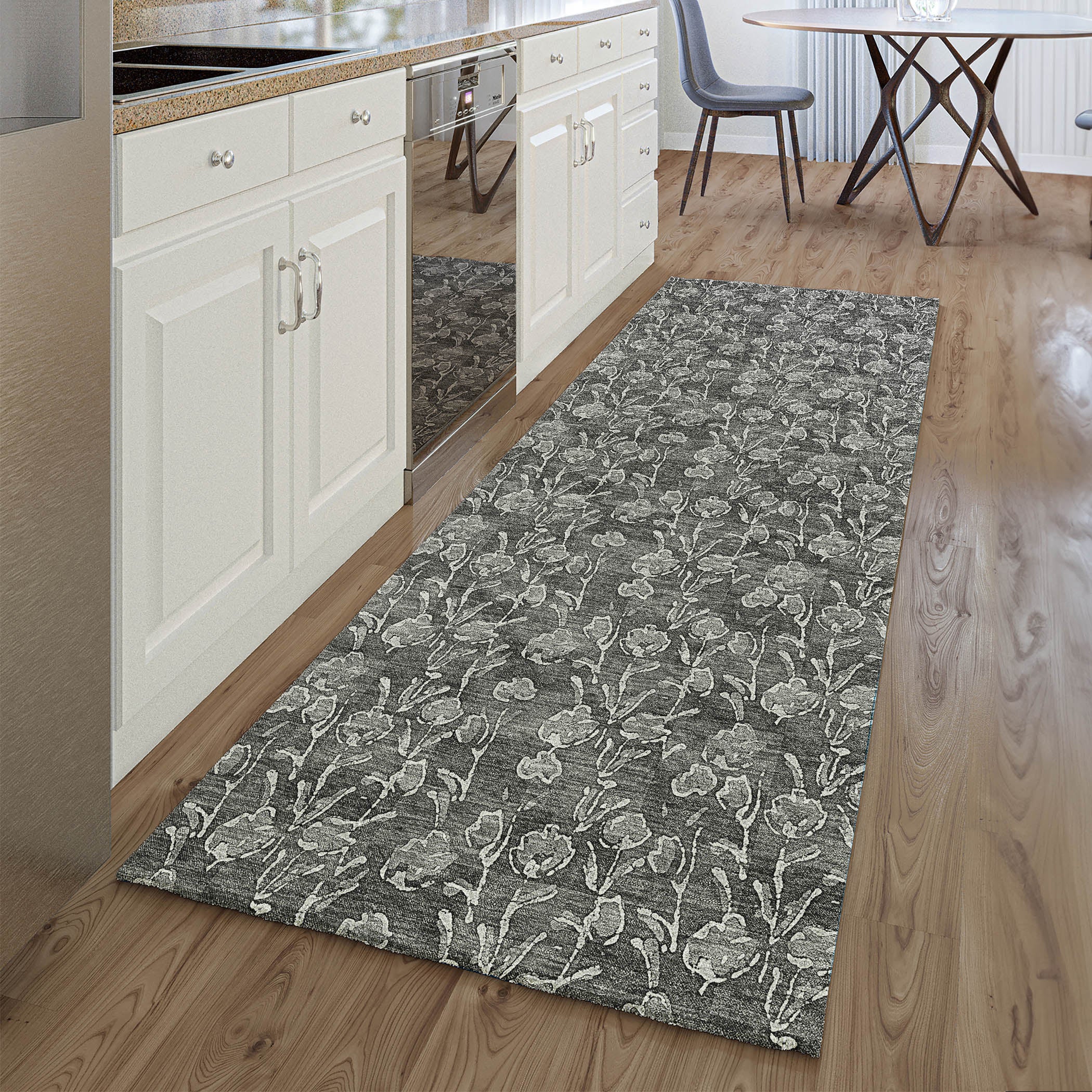 Kyoto Machine Washable Transitional Gray Rug 2'3" x 7'6" #shape_Runner