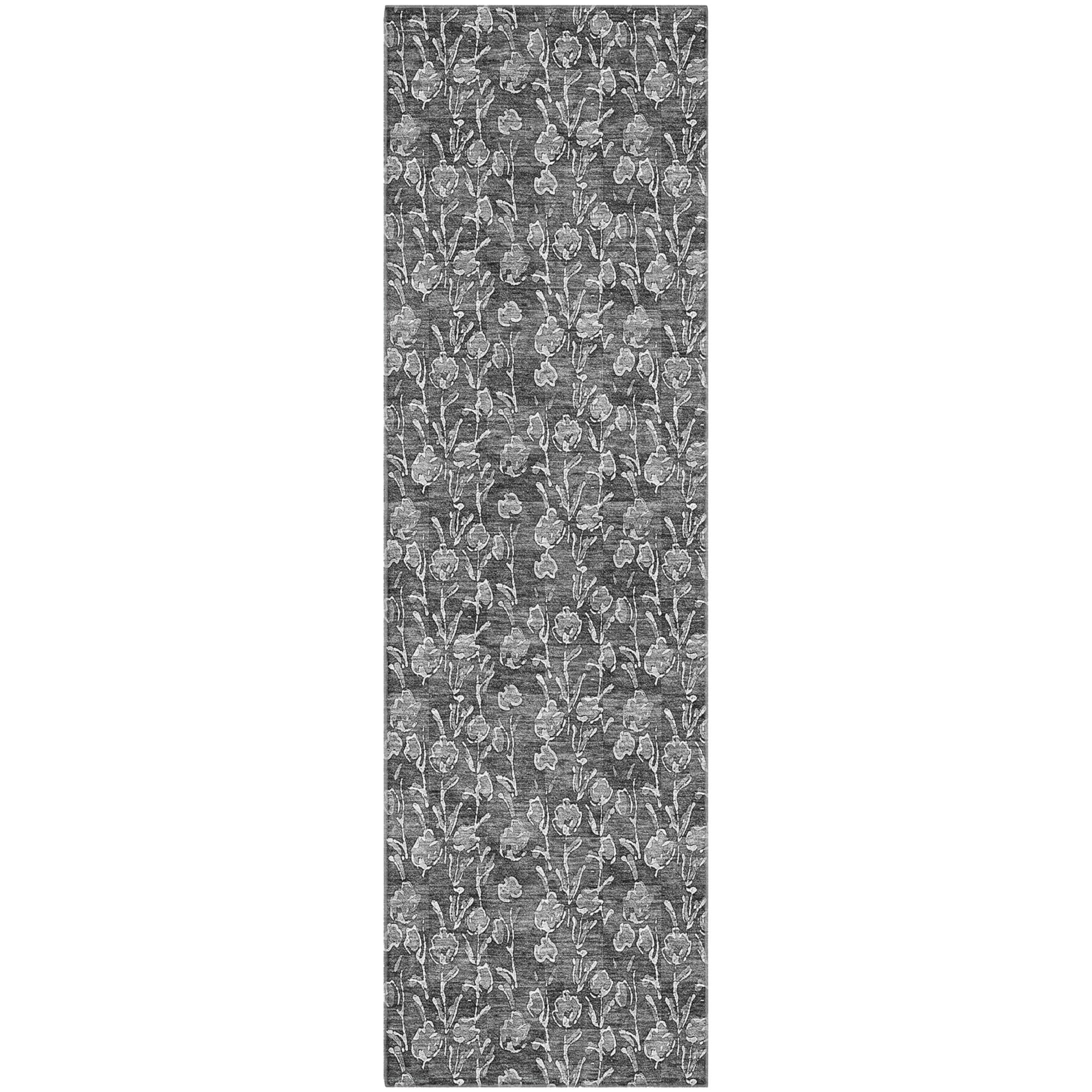 Kyoto Machine Washable Transitional Gray Rug 2'3" x 7'6" #shape_Runner