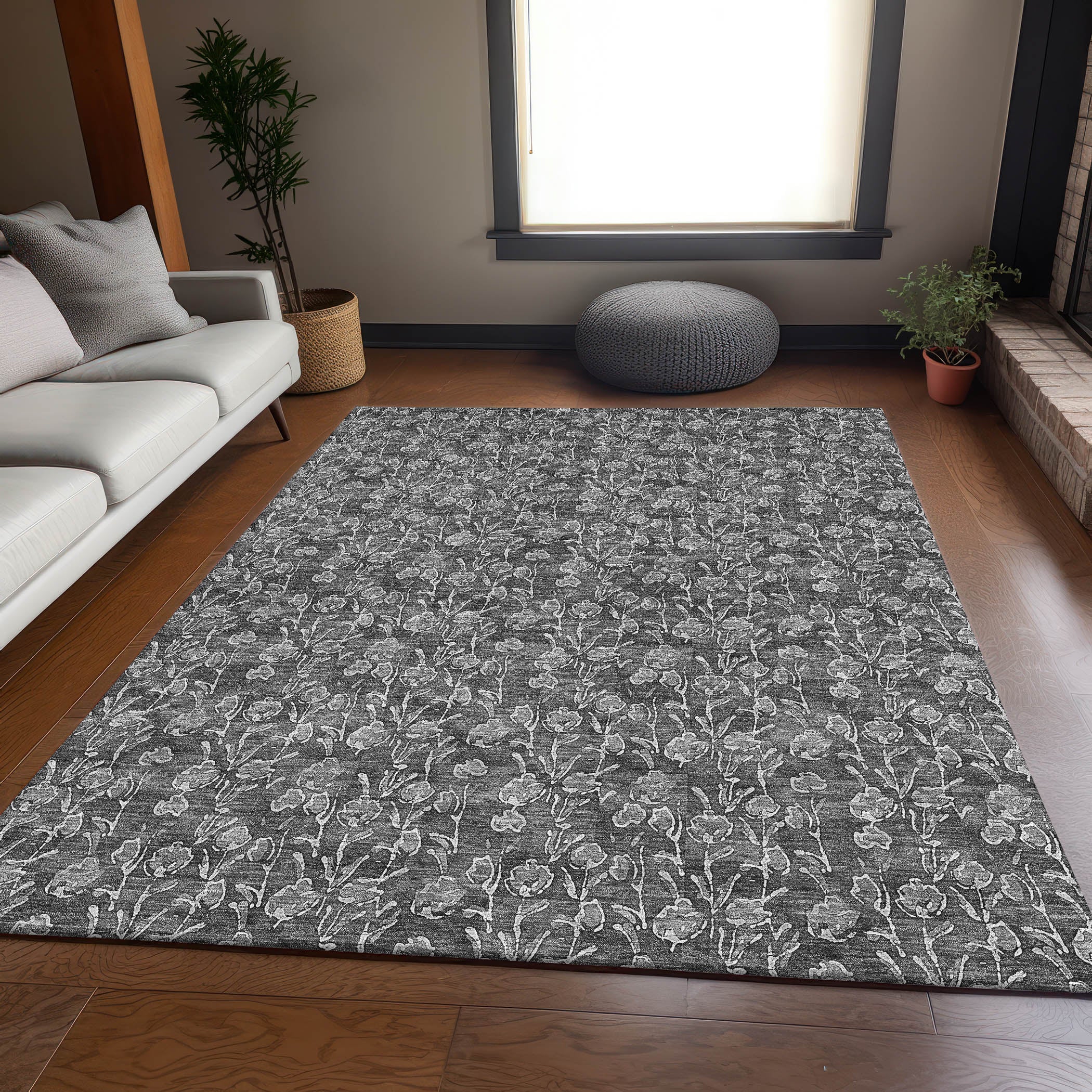 Kyoto Machine Washable Transitional Gray Rug 2'6" x 3'10" #shape_Rectangle