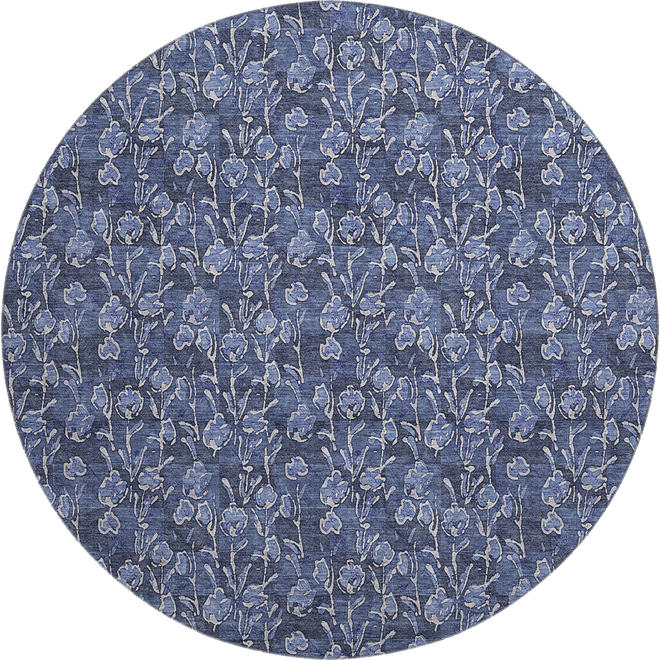 Kyoto Machine Washable Transitional Navy Blue Rug 8' x 8' #shape_Round