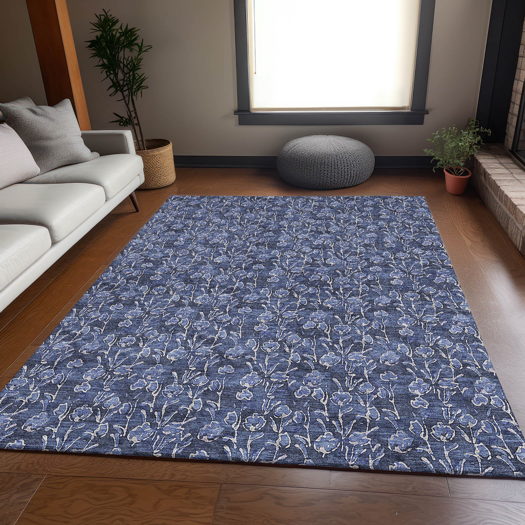 Kyoto Machine Washable Transitional Navy Blue Rug 2'6" x 3'10" #shape_Rectangle