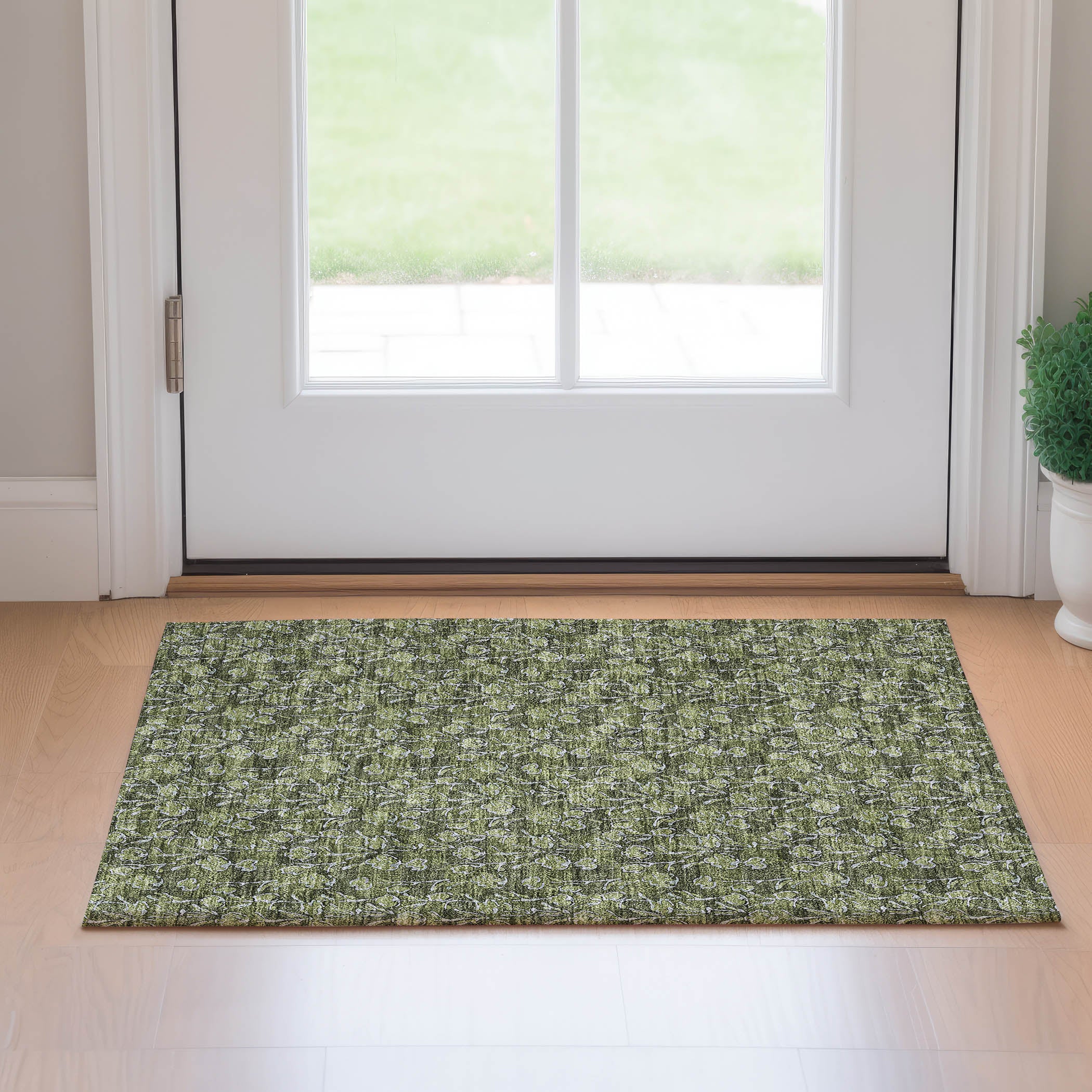 Kyoto Machine Washable Transitional Olive Green Rug 1'8" x 2'6" #shape_Rectangle