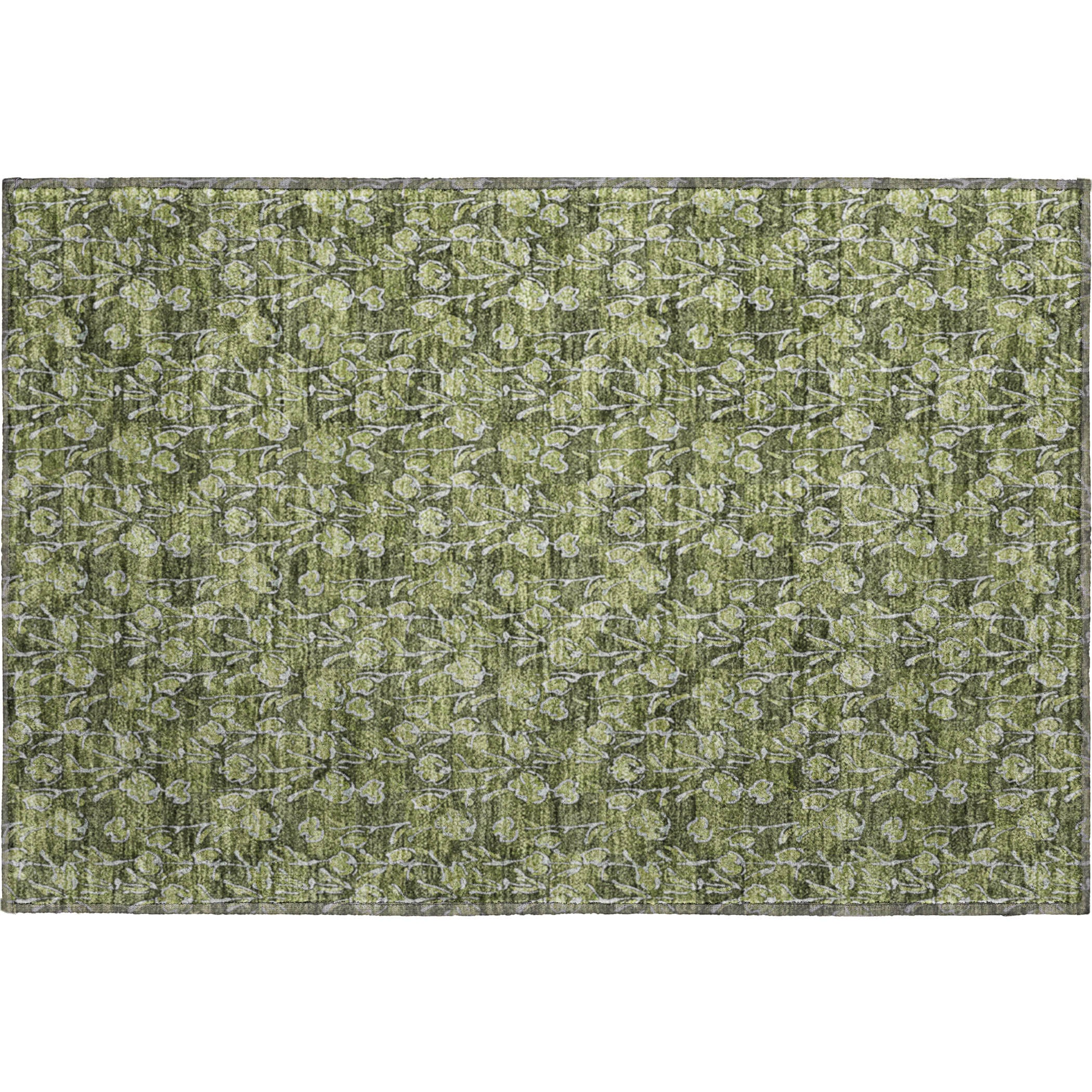 Kyoto Machine Washable Transitional Olive Green Rug 1'8" x 2'6" #shape_Rectangle