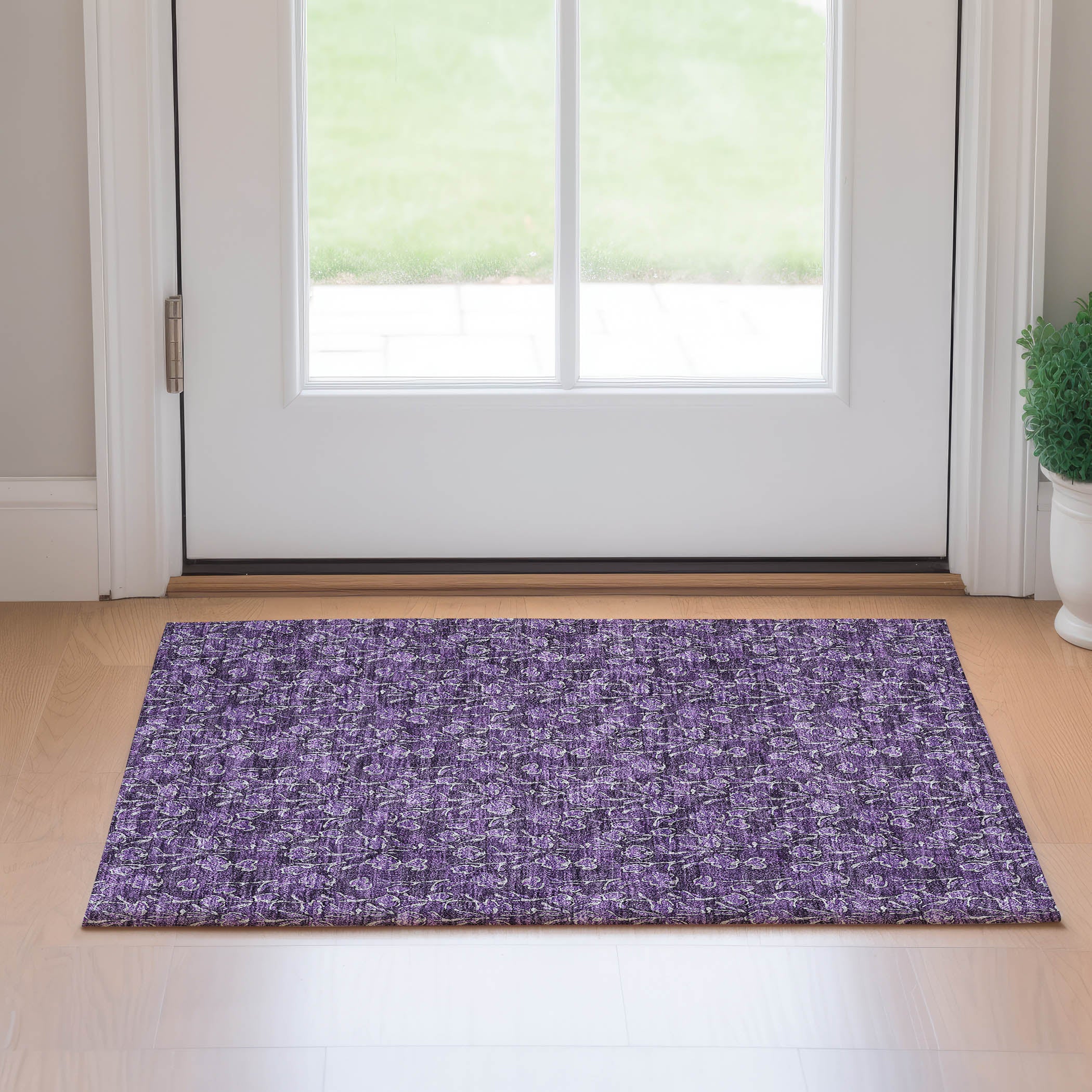 Kyoto Machine Washable Transitional Purple Rug 1'8" x 2'6" #shape_Rectangle