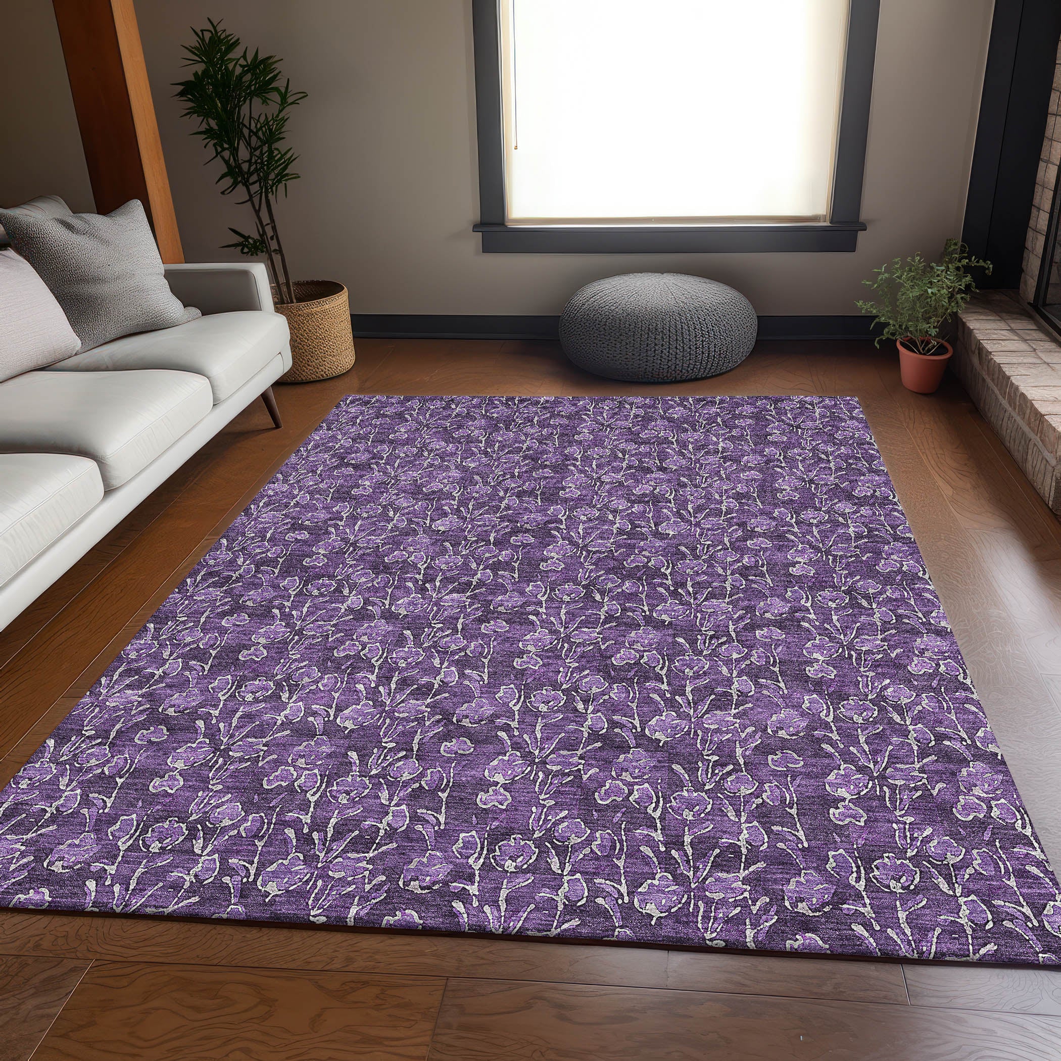 Kyoto Machine Washable Transitional Purple Rug 2'6" x 3'10" #shape_Rectangle
