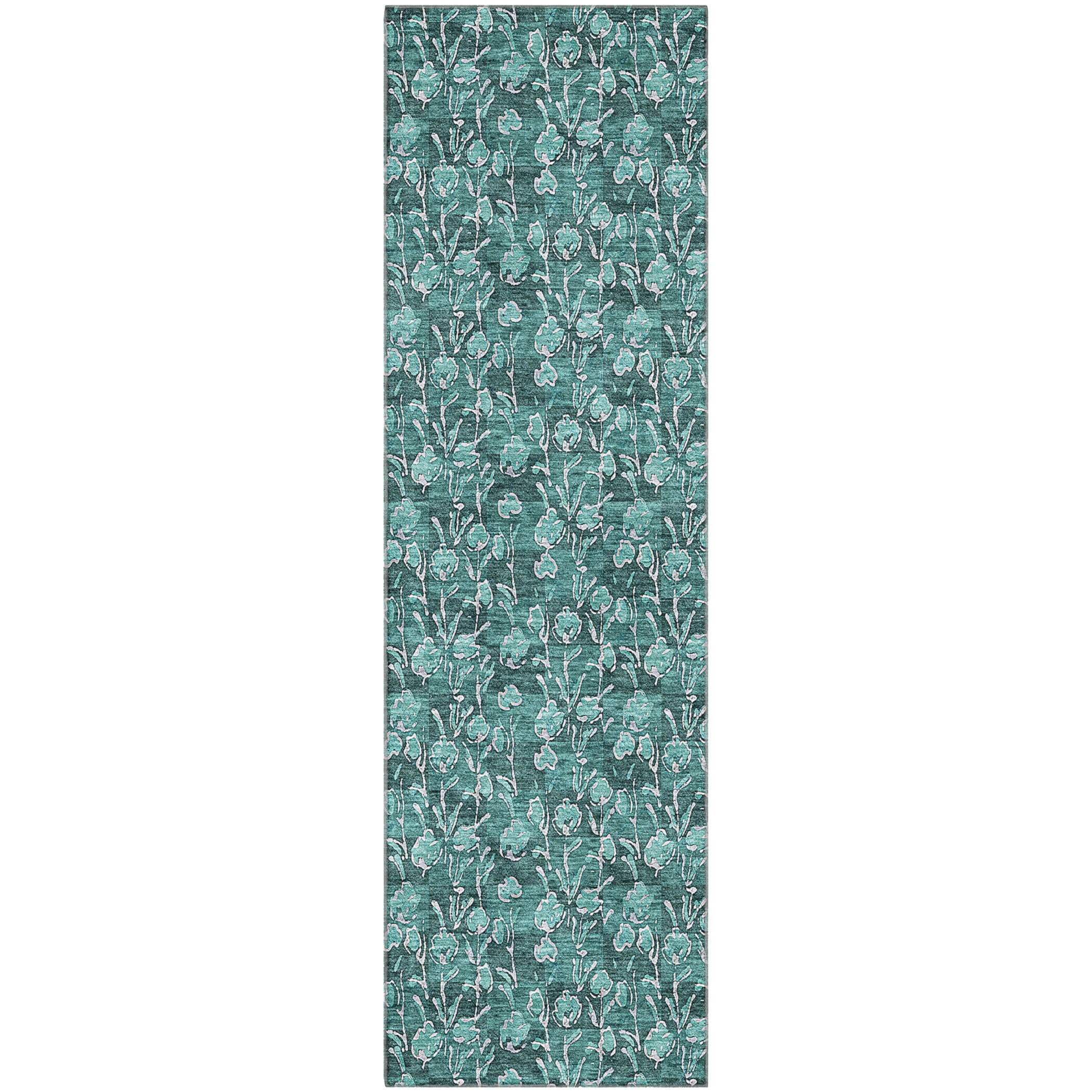 Kyoto Machine Washable Transitional Teal Rug 2'3" x 7'6" #shape_Runner