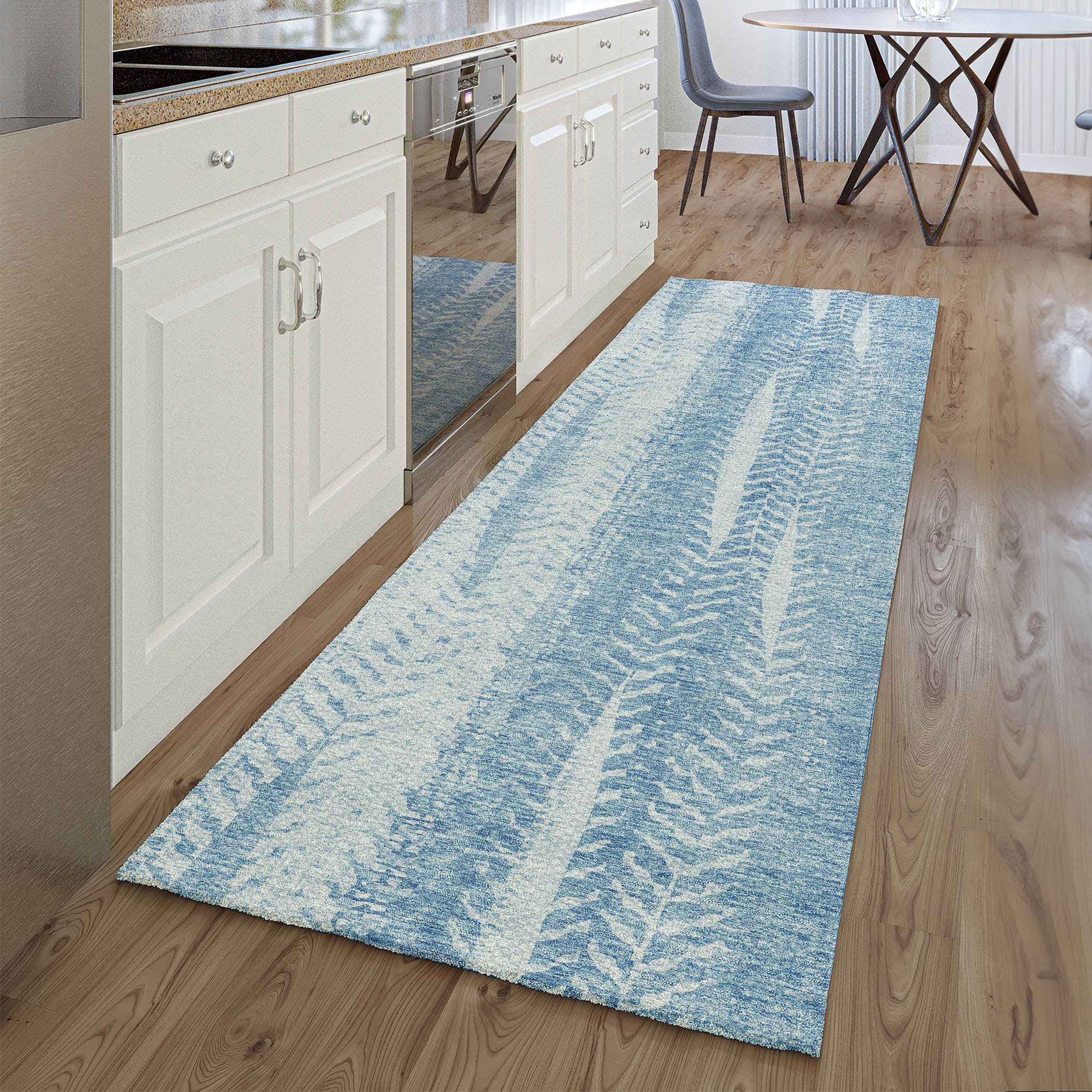 Dublin Machine Washable Transitional Sky Blue Rug 2'3" x 7'6" #shape_Runner