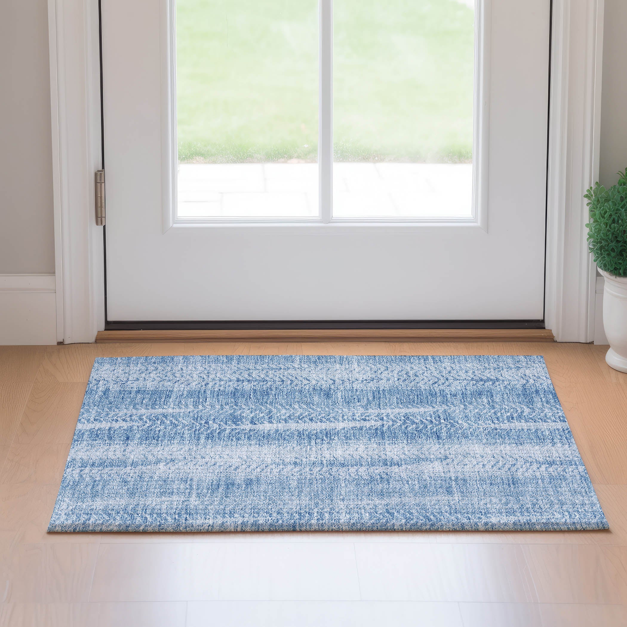 Dublin Machine Washable Transitional Sky Blue Rug 1'8" x 2'6" #shape_Rectangle