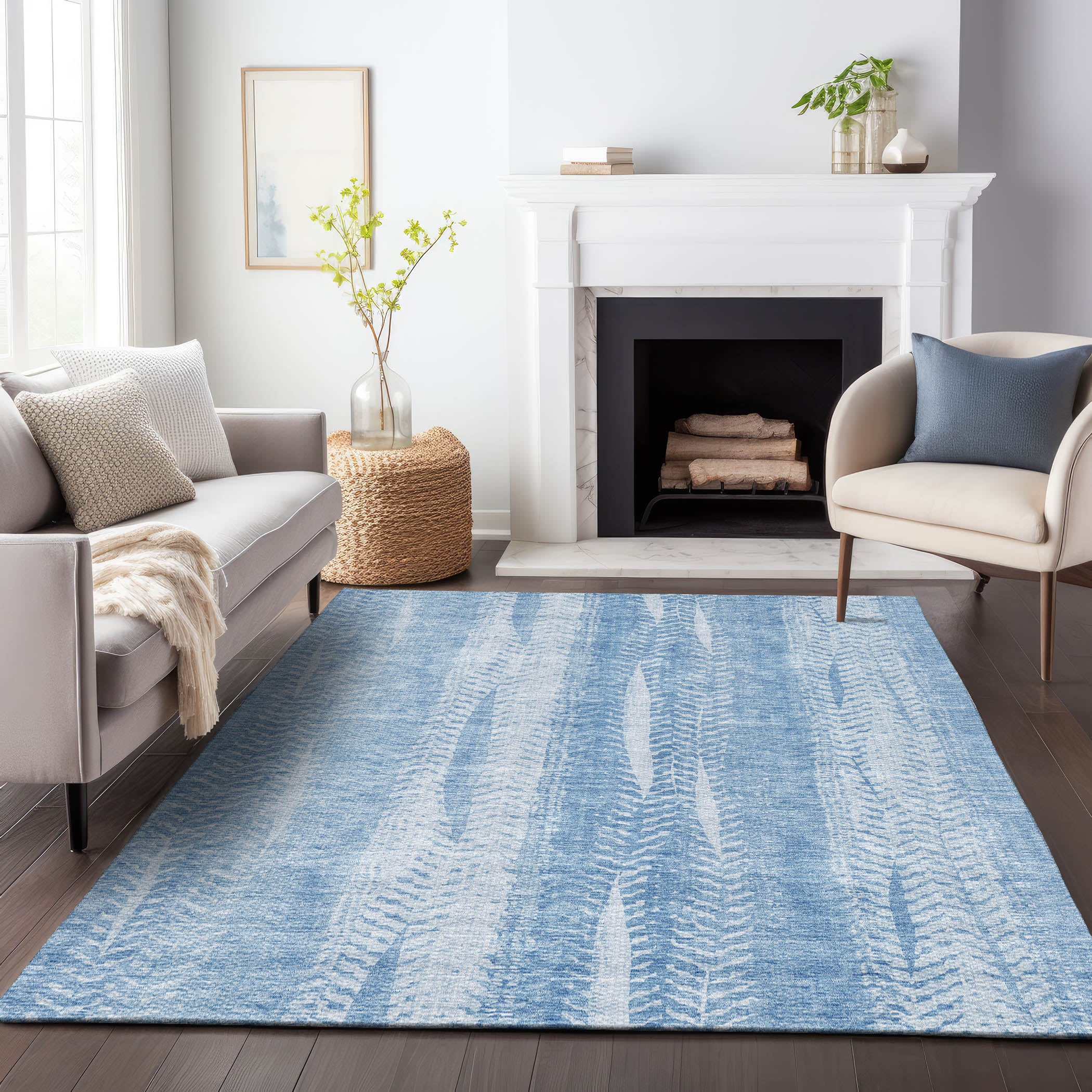 Dublin Machine Washable Transitional Sky Blue Rug 2'6" x 3'10" #shape_Rectangle