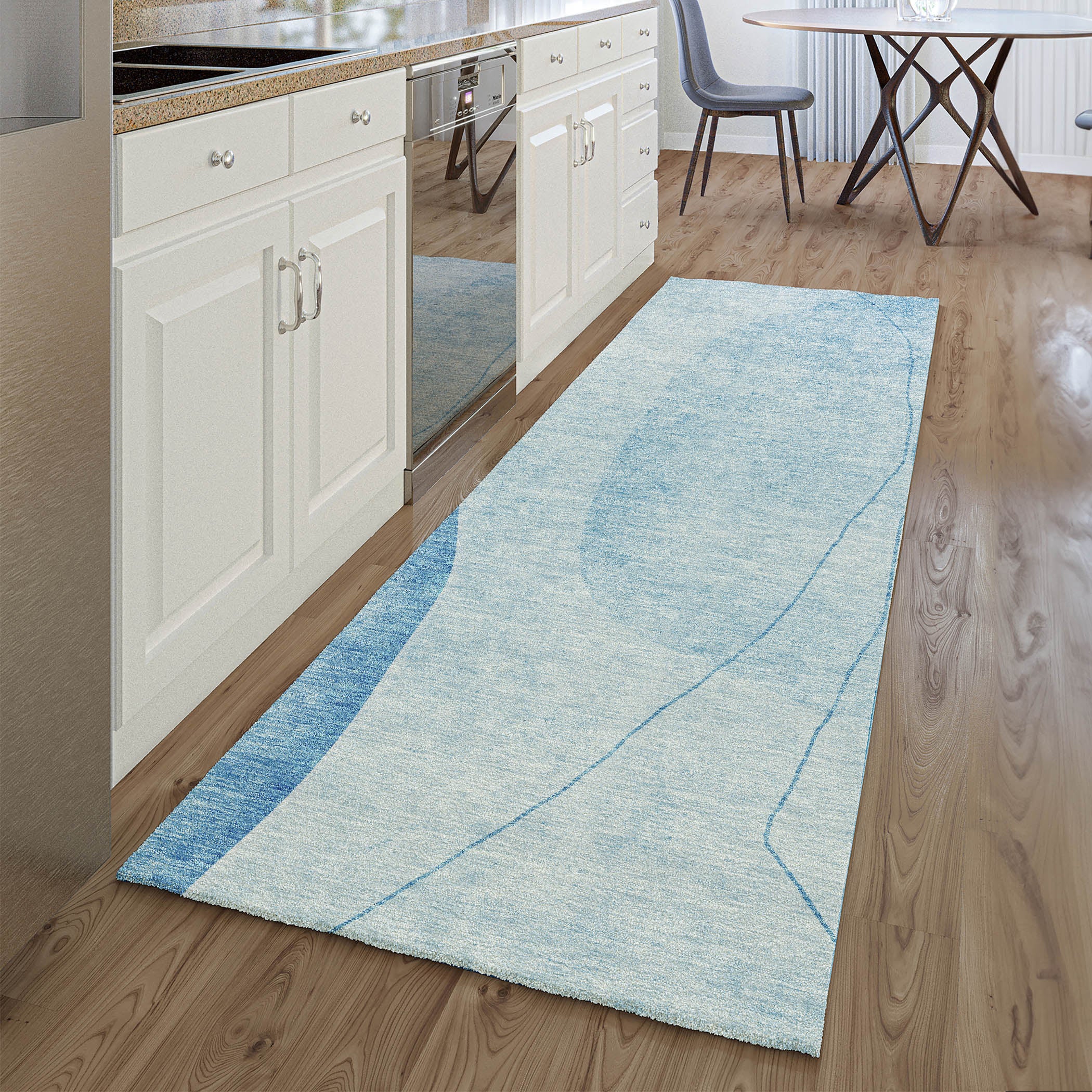 Oslo Machine Washable Transitional Blue Rug 2'3" x 7'6" #shape_Runner