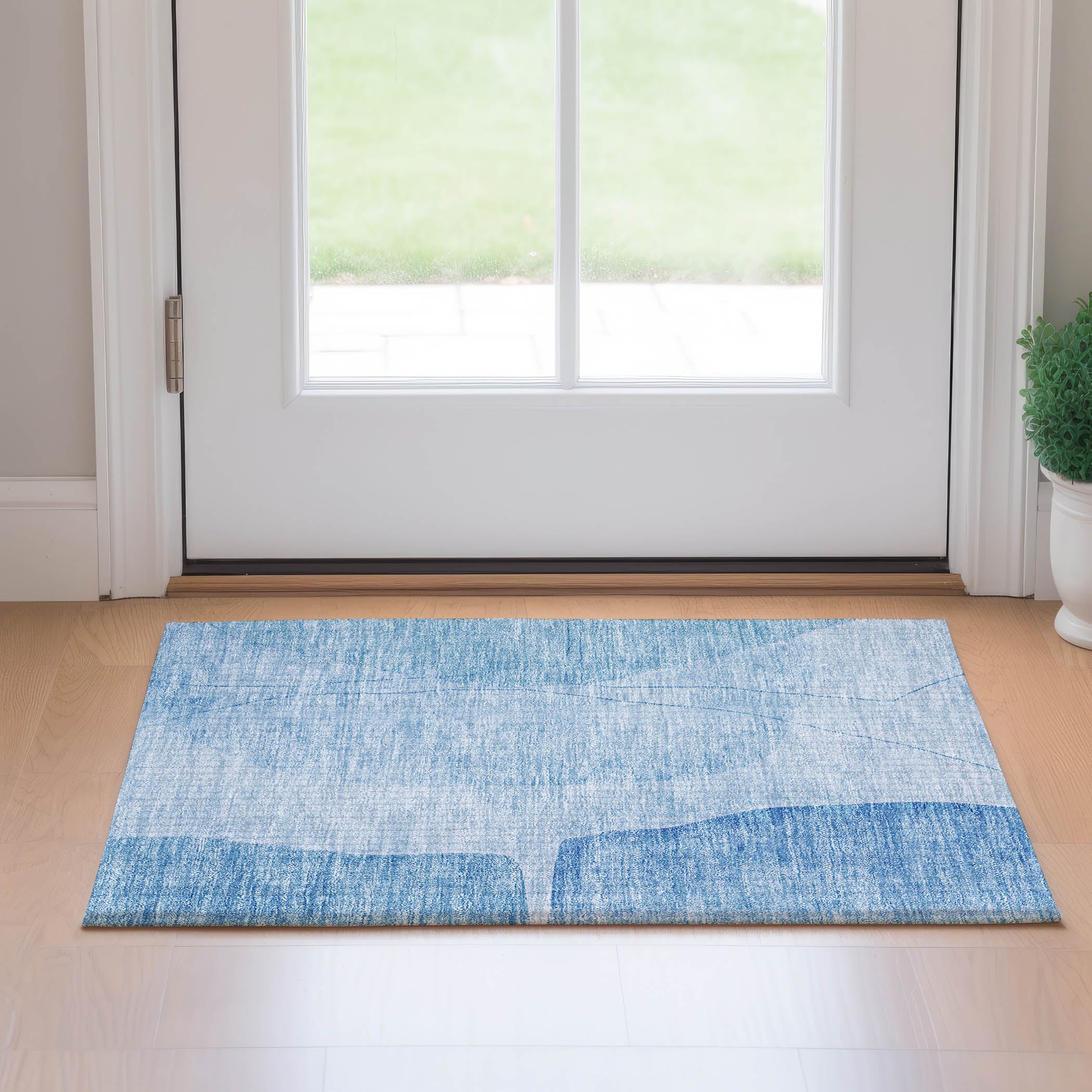 Oslo Machine Washable Transitional Blue Rug 1'8" x 2'6" #shape_Rectangle