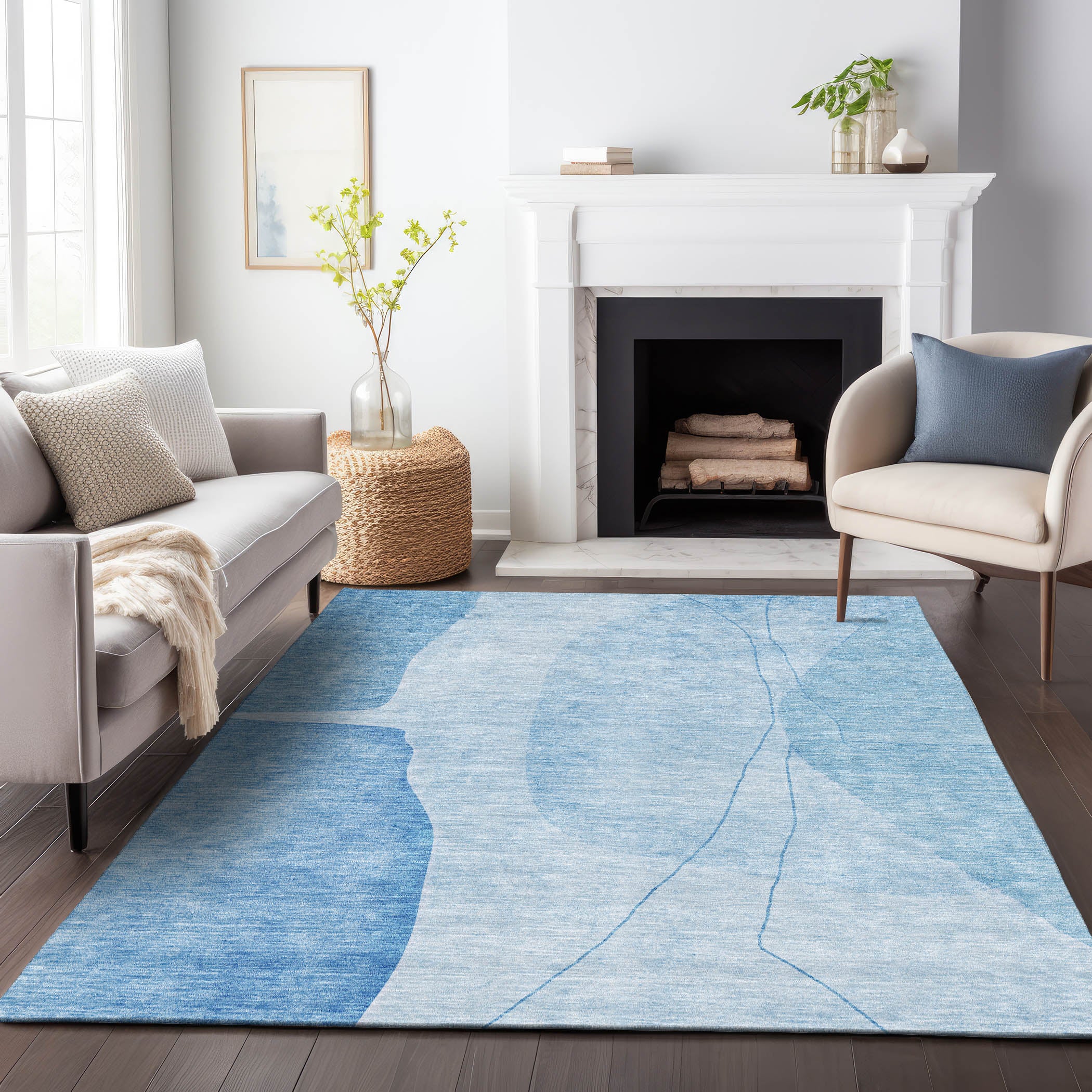 Oslo Machine Washable Transitional Blue Rug 2'6" x 3'10" #shape_Rectangle