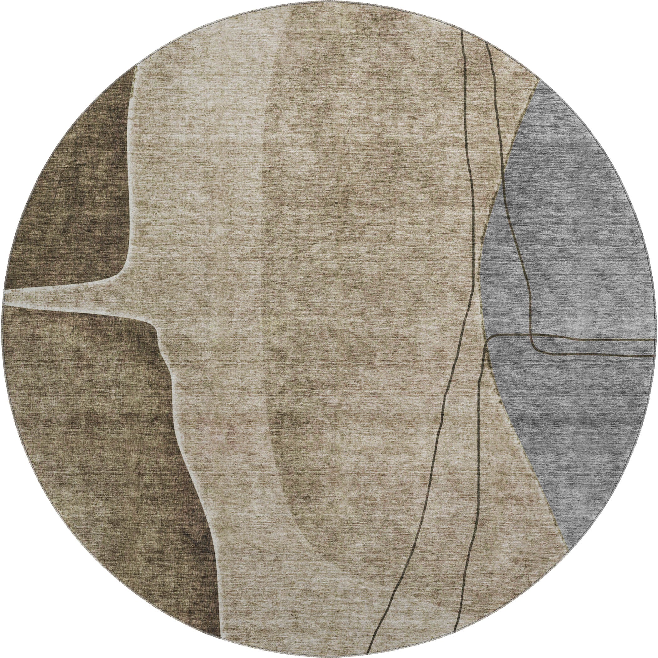 Oslo Machine Washable Transitional Brown Rug 8' x 8' #shape_Round
