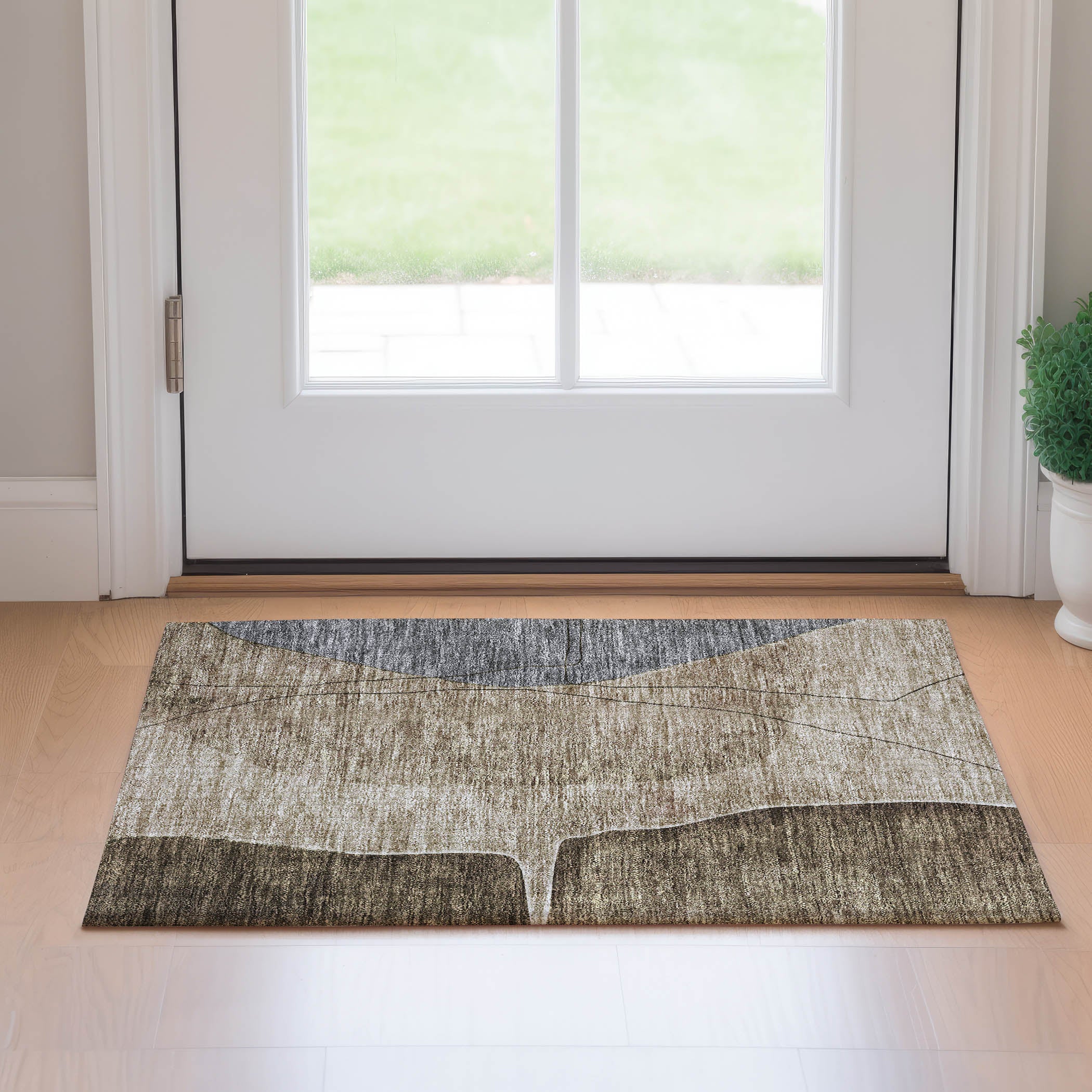 Oslo Machine Washable Transitional Brown Rug 1'8" x 2'6" #shape_Rectangle