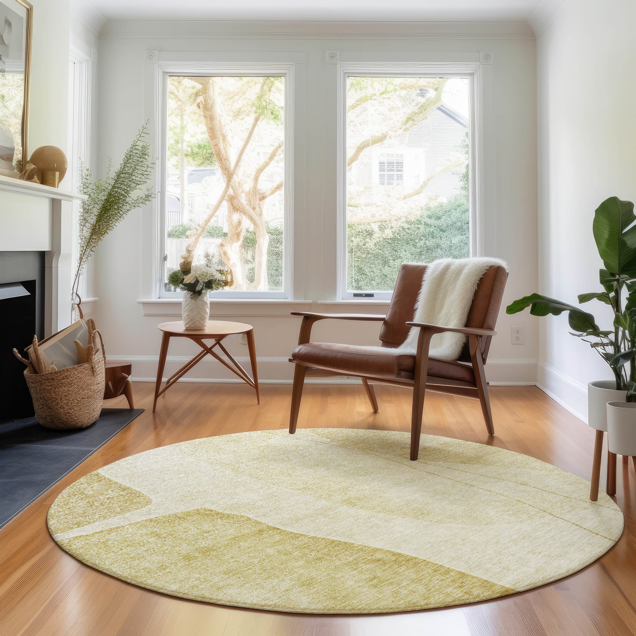 Oslo Machine Washable Transitional Gold Rug 8' x 8' #shape_Round