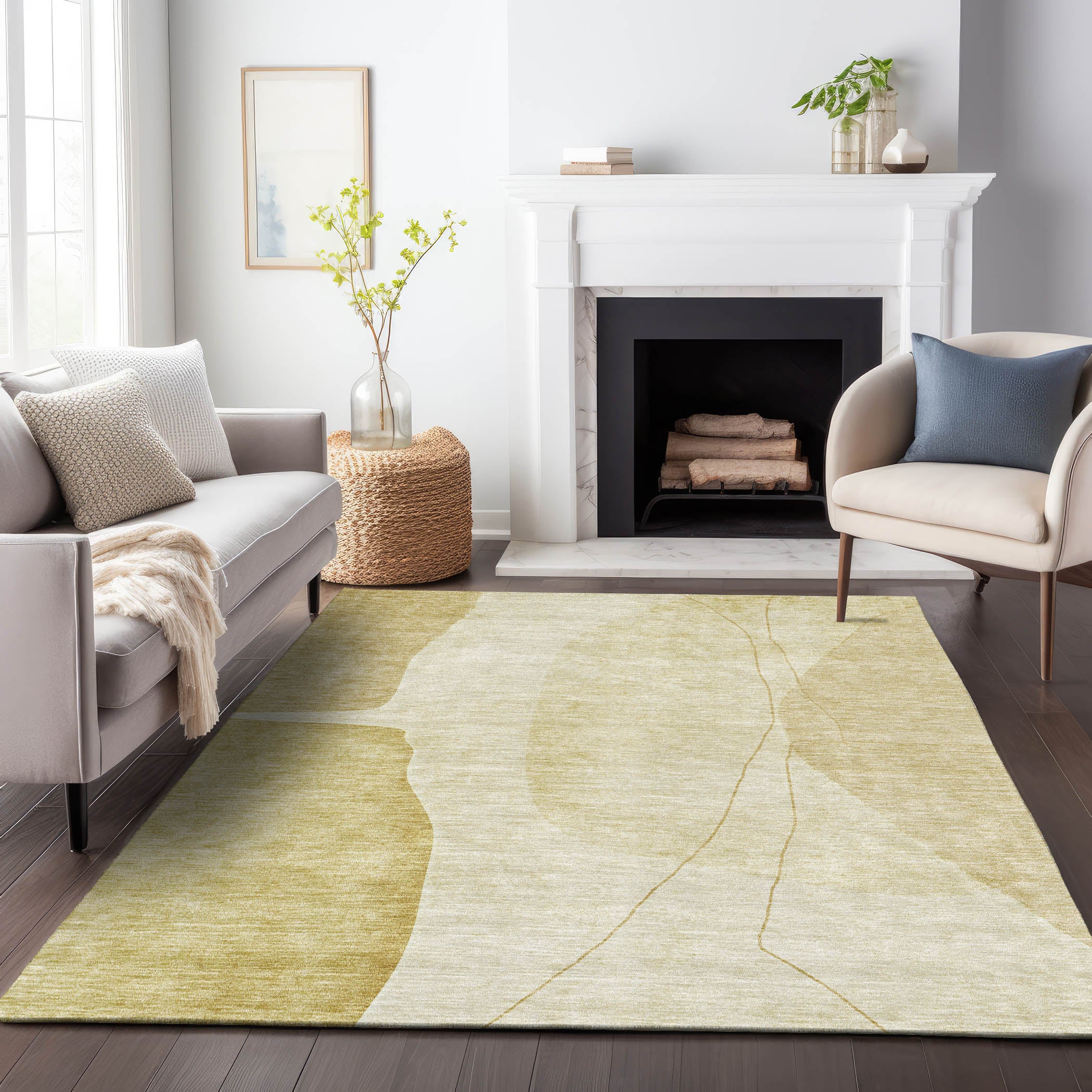 Oslo Machine Washable Transitional Gold Rug 2'6" x 3'10" #shape_Rectangle
