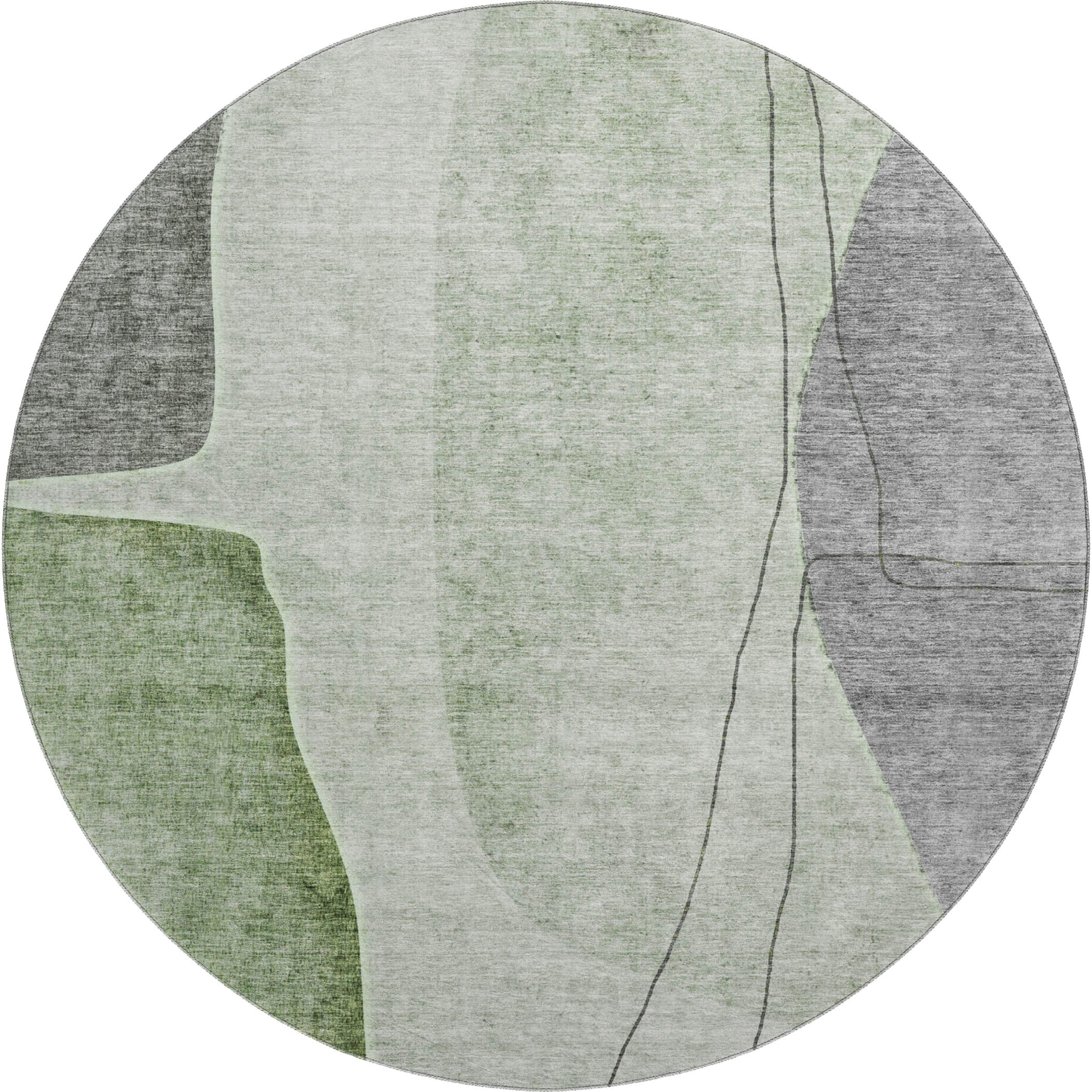 Oslo Machine Washable Transitional Green Rug 8' x 8' #shape_Round