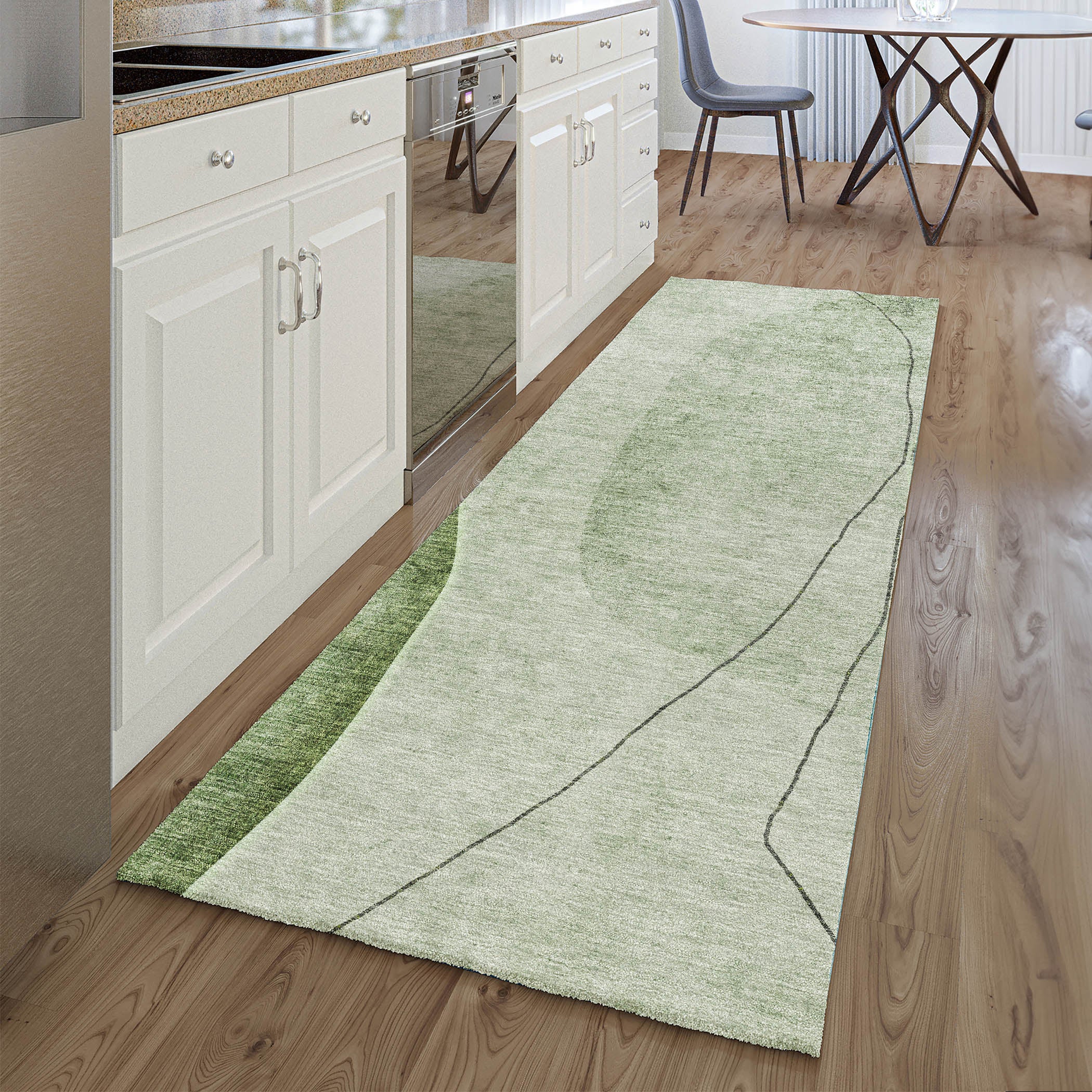Oslo Machine Washable Transitional Green Rug 2'3" x 7'6" #shape_Runner