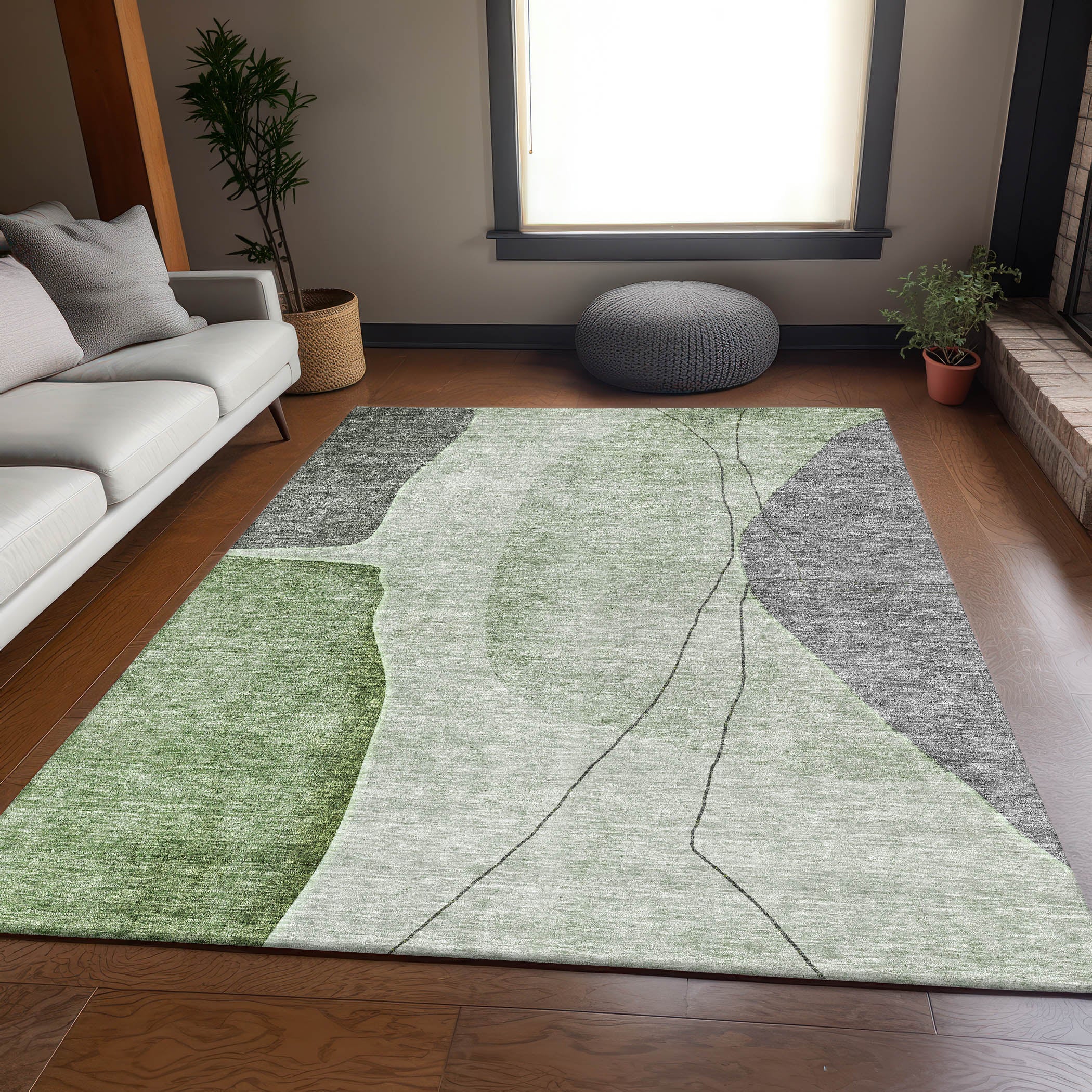 Oslo Machine Washable Transitional Green Rug 2'6" x 3'10" #shape_Rectangle