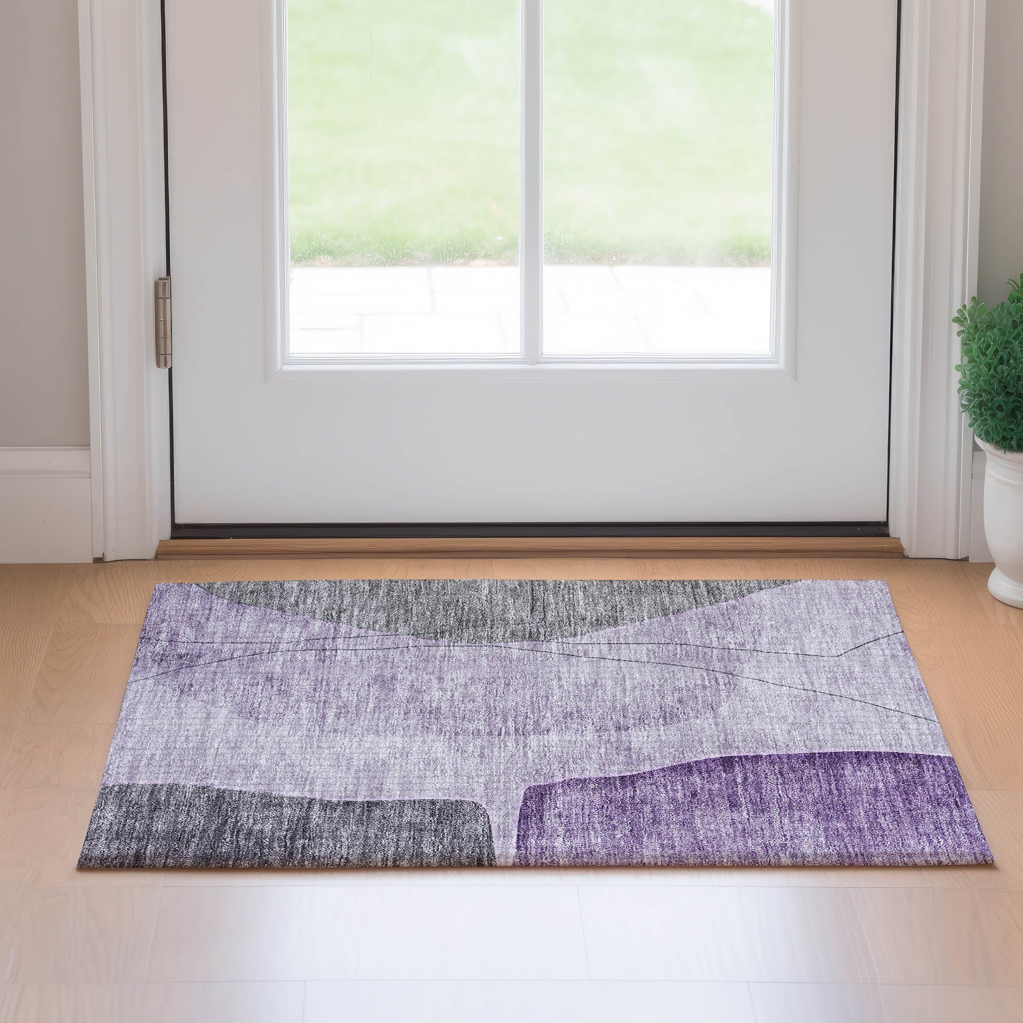 Oslo Machine Washable Transitional Purple Rug 1'8" x 2'6" #shape_Rectangle
