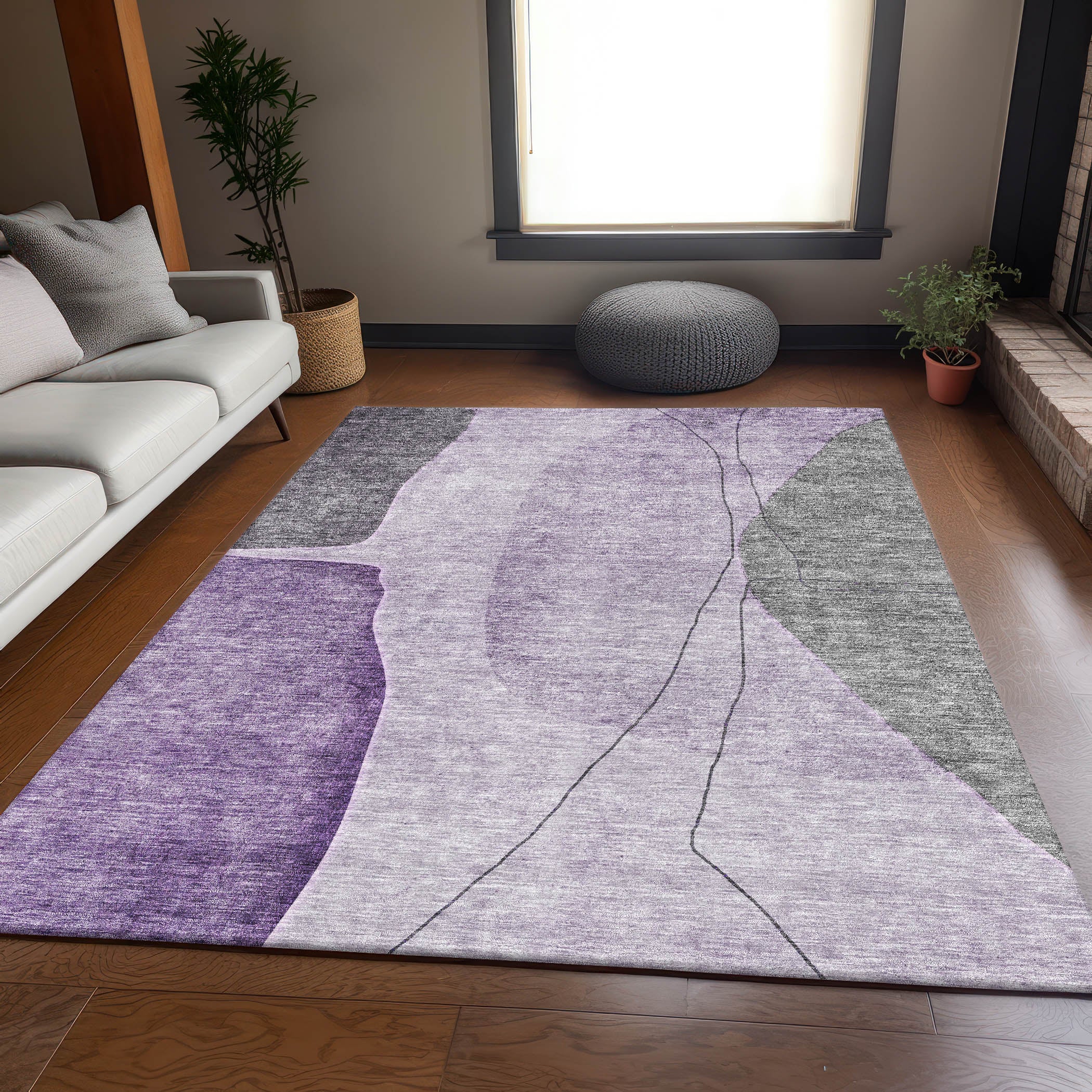 Oslo Machine Washable Transitional Purple Rug 2'6" x 3'10" #shape_Rectangle