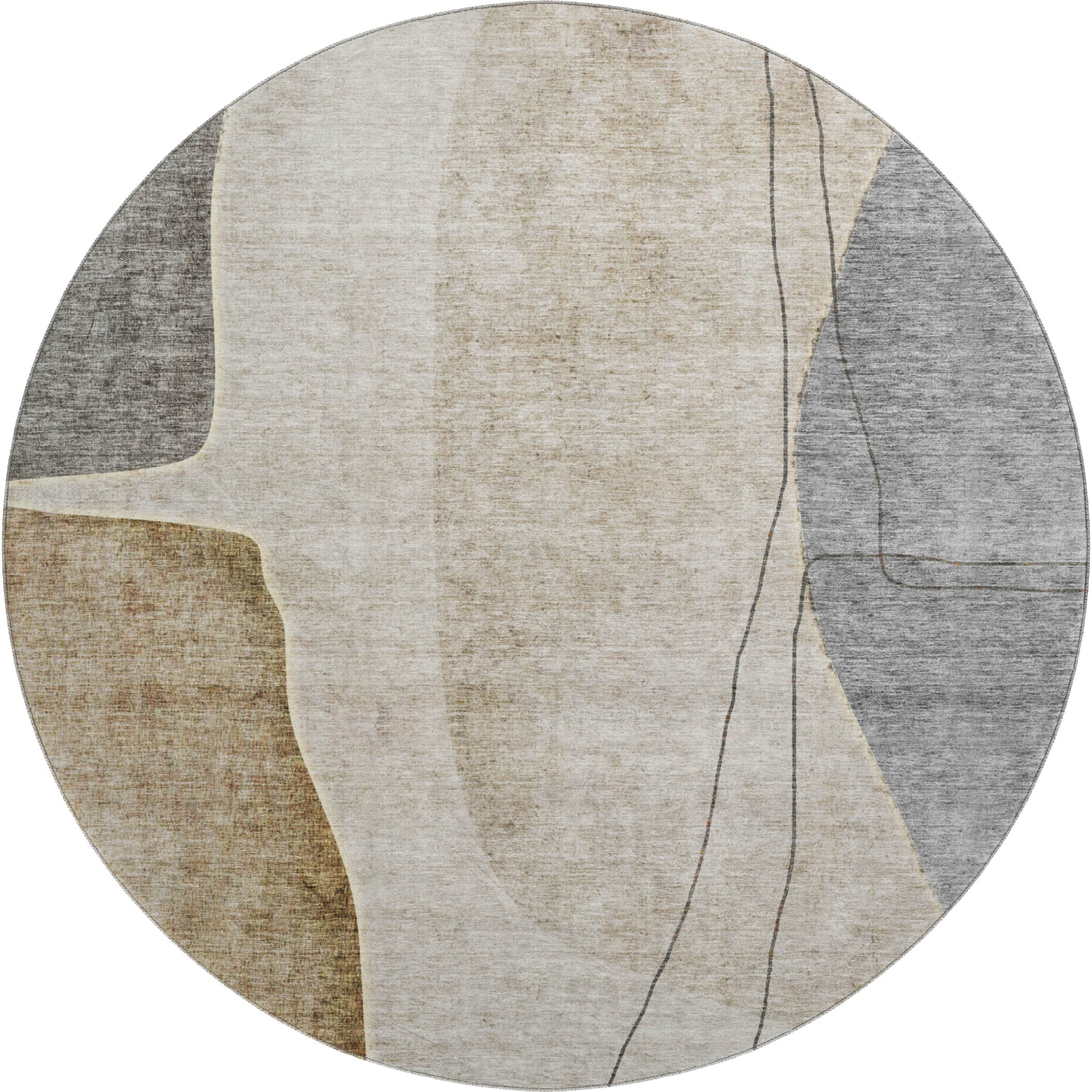 Oslo Machine Washable Transitional Taupe Brown Rug 8' x 8' #shape_Round