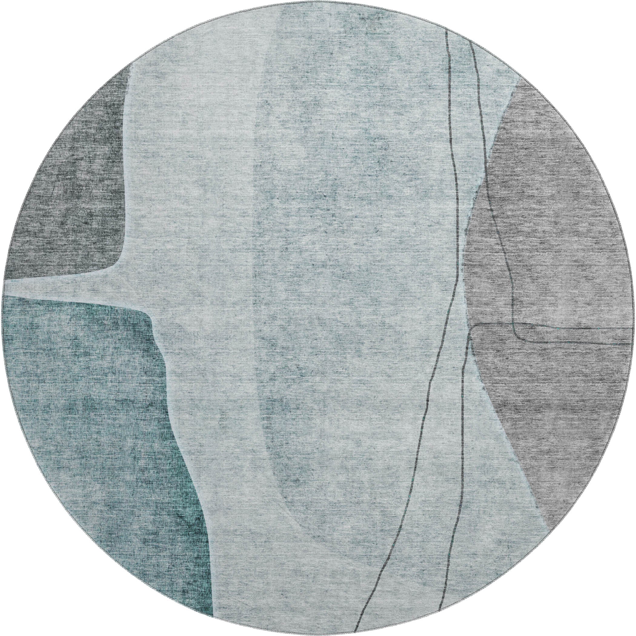 Oslo Machine Washable Transitional Teal Rug 8' x 8' #shape_Round