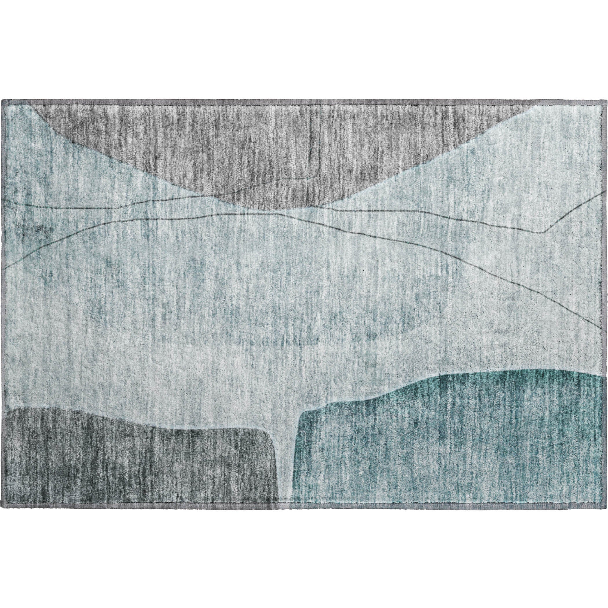 Oslo Machine Washable Transitional Teal Rug 1'8" x 2'6" #shape_Rectangle