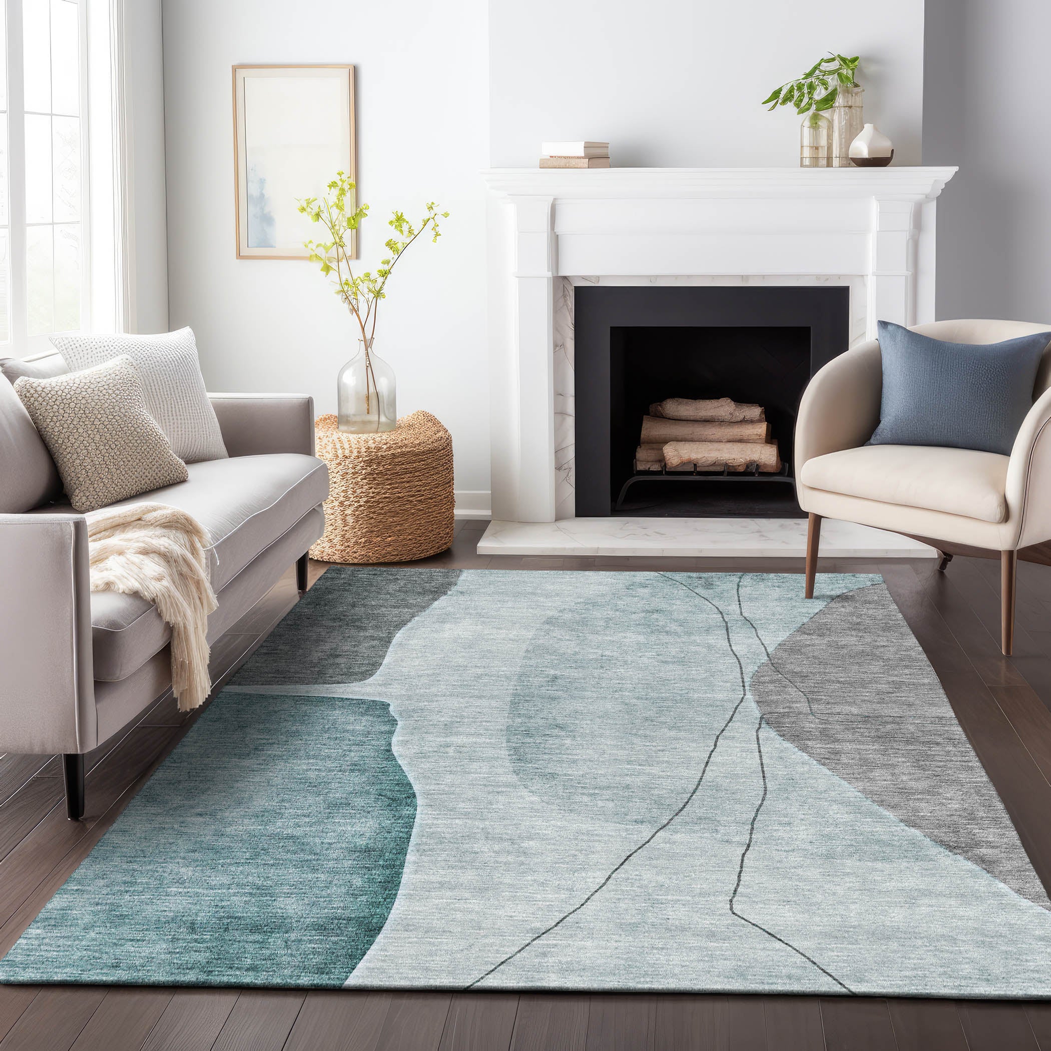 Oslo Machine Washable Transitional Teal Rug 2'6" x 3'10" #shape_Rectangle