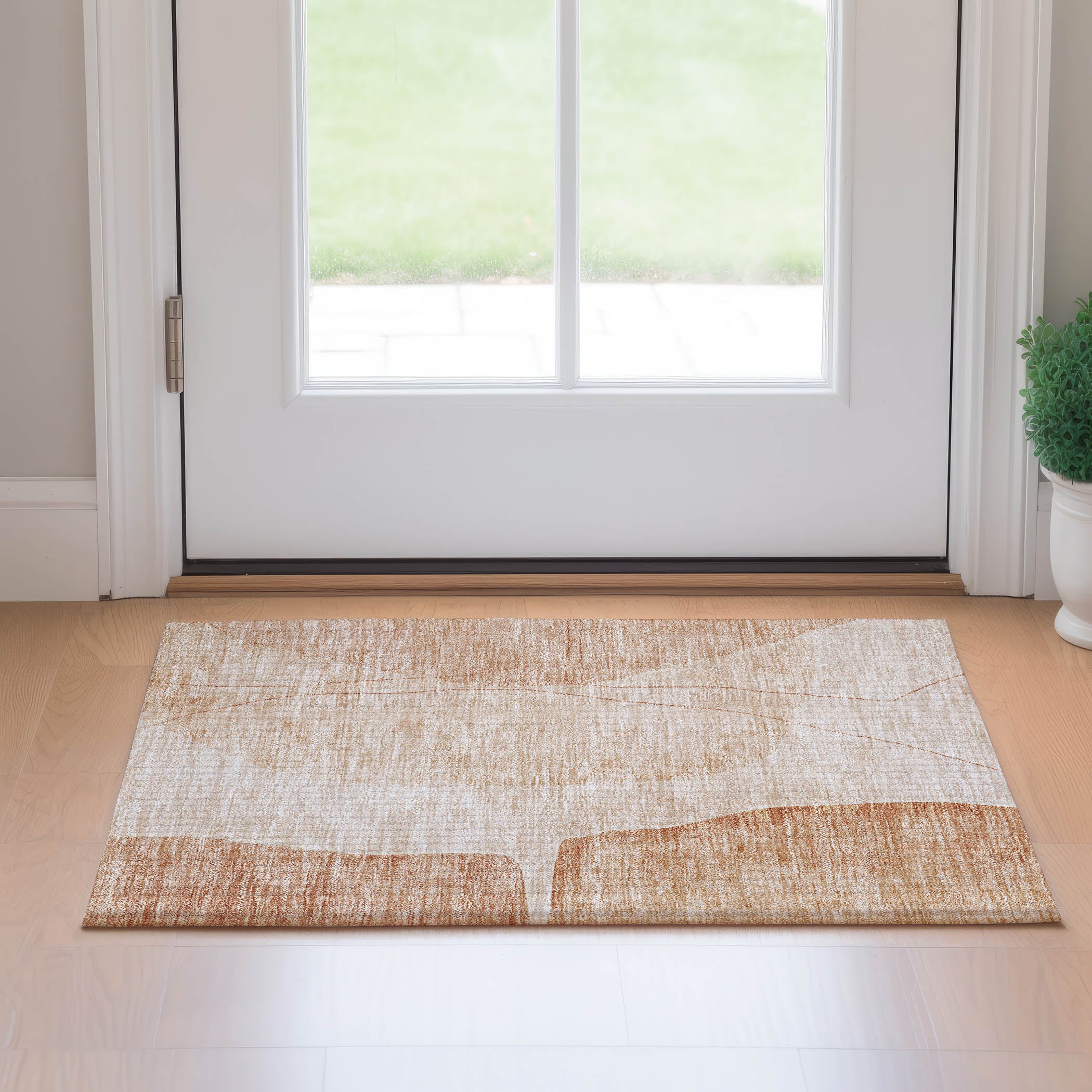 Oslo Machine Washable Transitional Terracotta Orange Rug 1'8" x 2'6" #shape_Rectangle