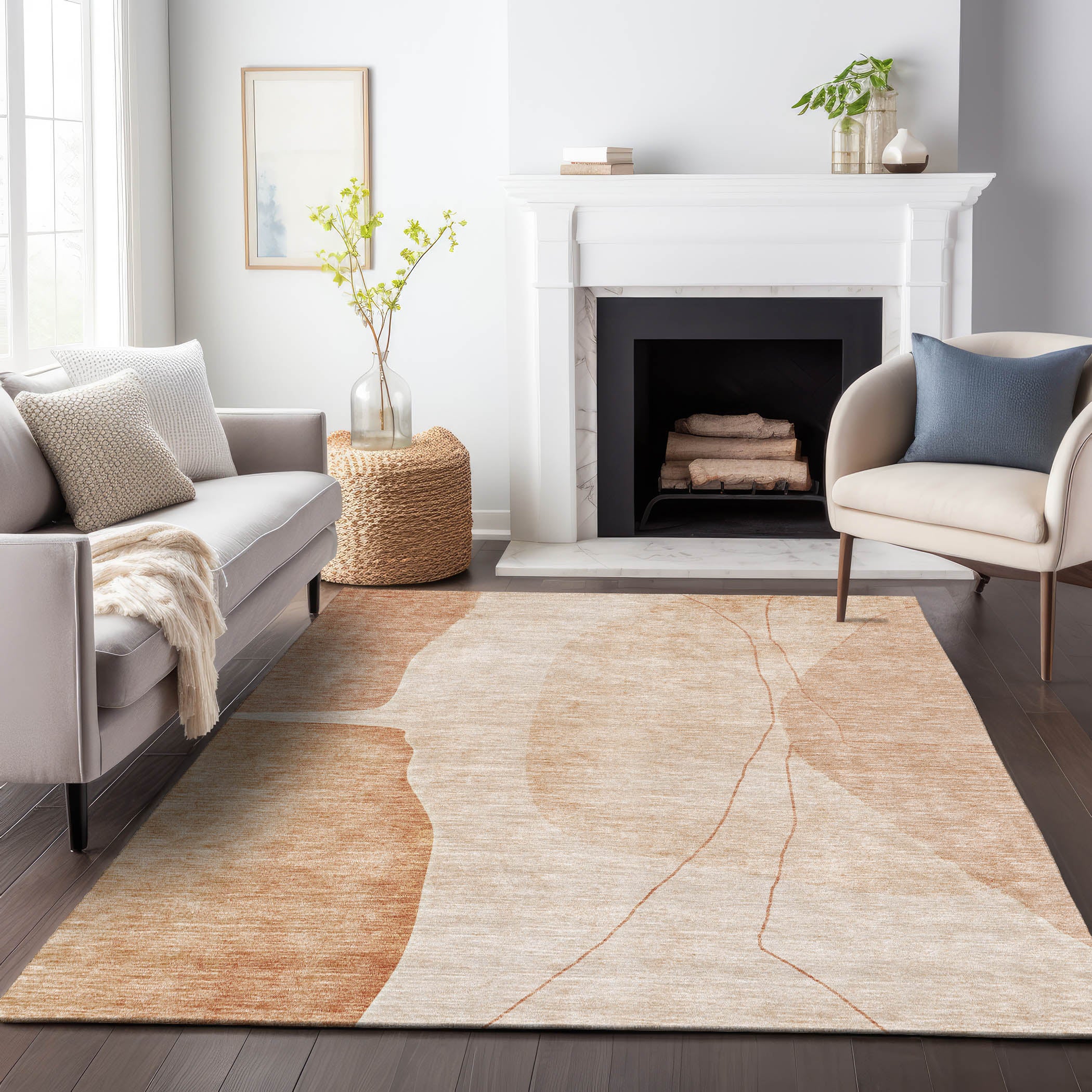 Oslo Machine Washable Transitional Terracotta Orange Rug 2'6" x 3'10" #shape_Rectangle
