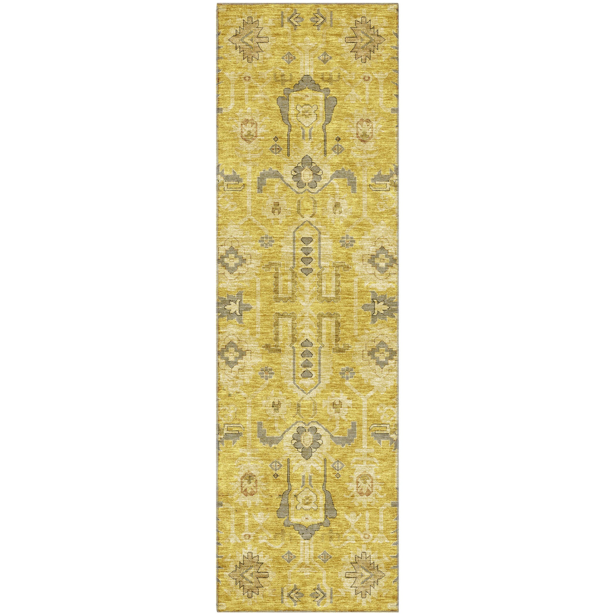 Hoi An Machine Washable Traditional Gold Rug 2'3" x 7'6" #shape_Runner