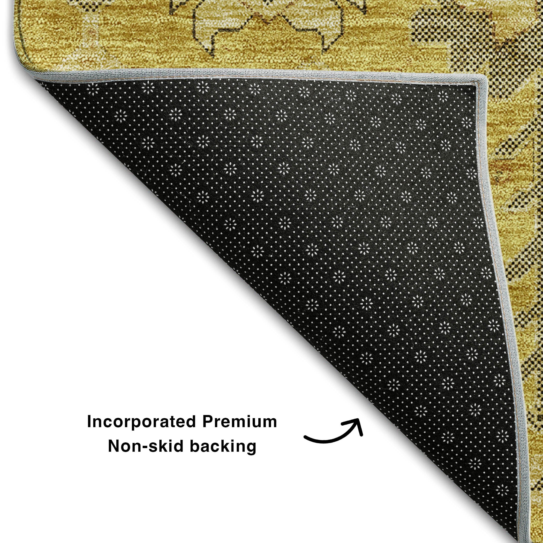 Hoi An Machine Washable Traditional Gold Rug 1'8" x 2'6" #shape_Rectangle