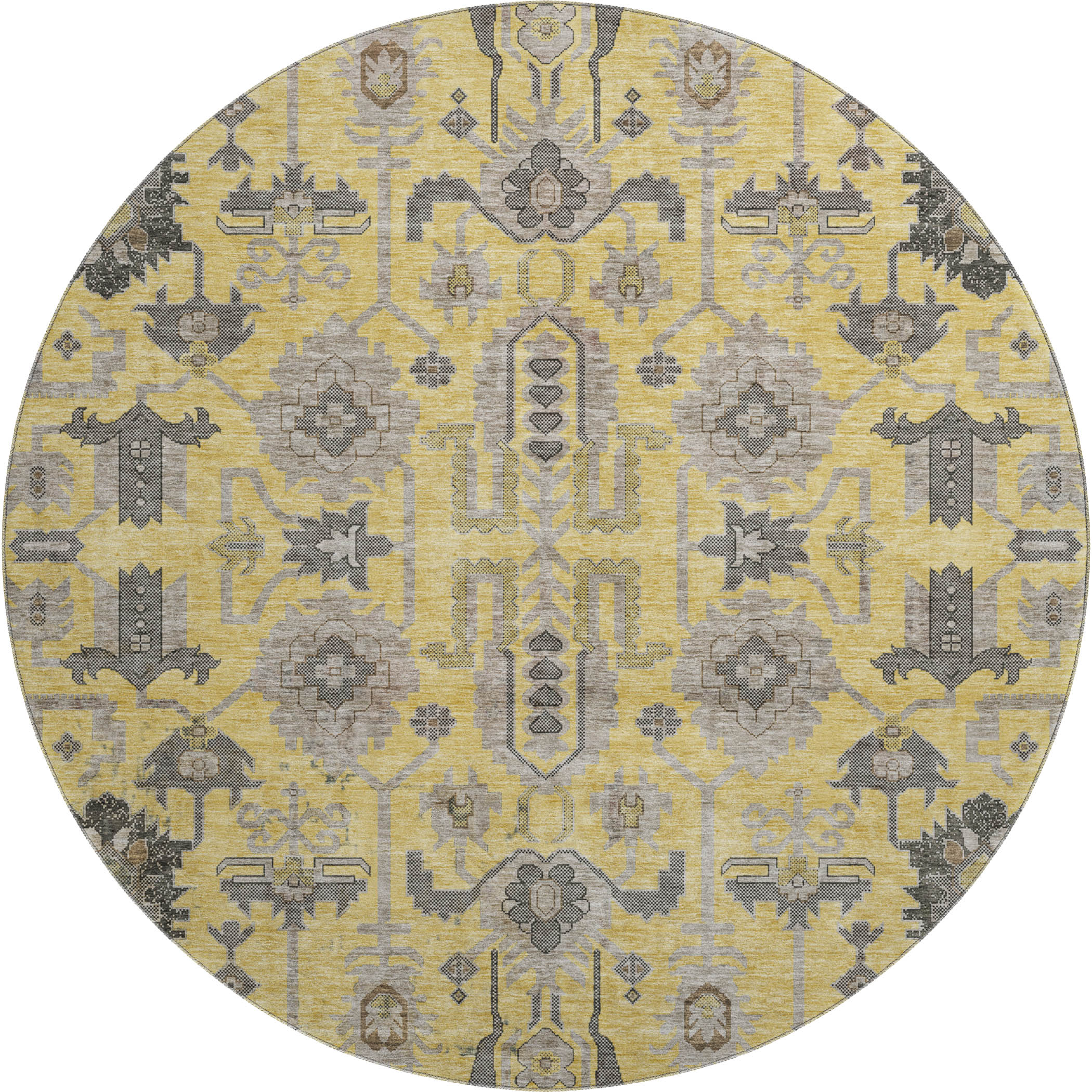 Hoi An Machine Washable Traditional Honey Gold Rug 8' x 8' #shape_Round