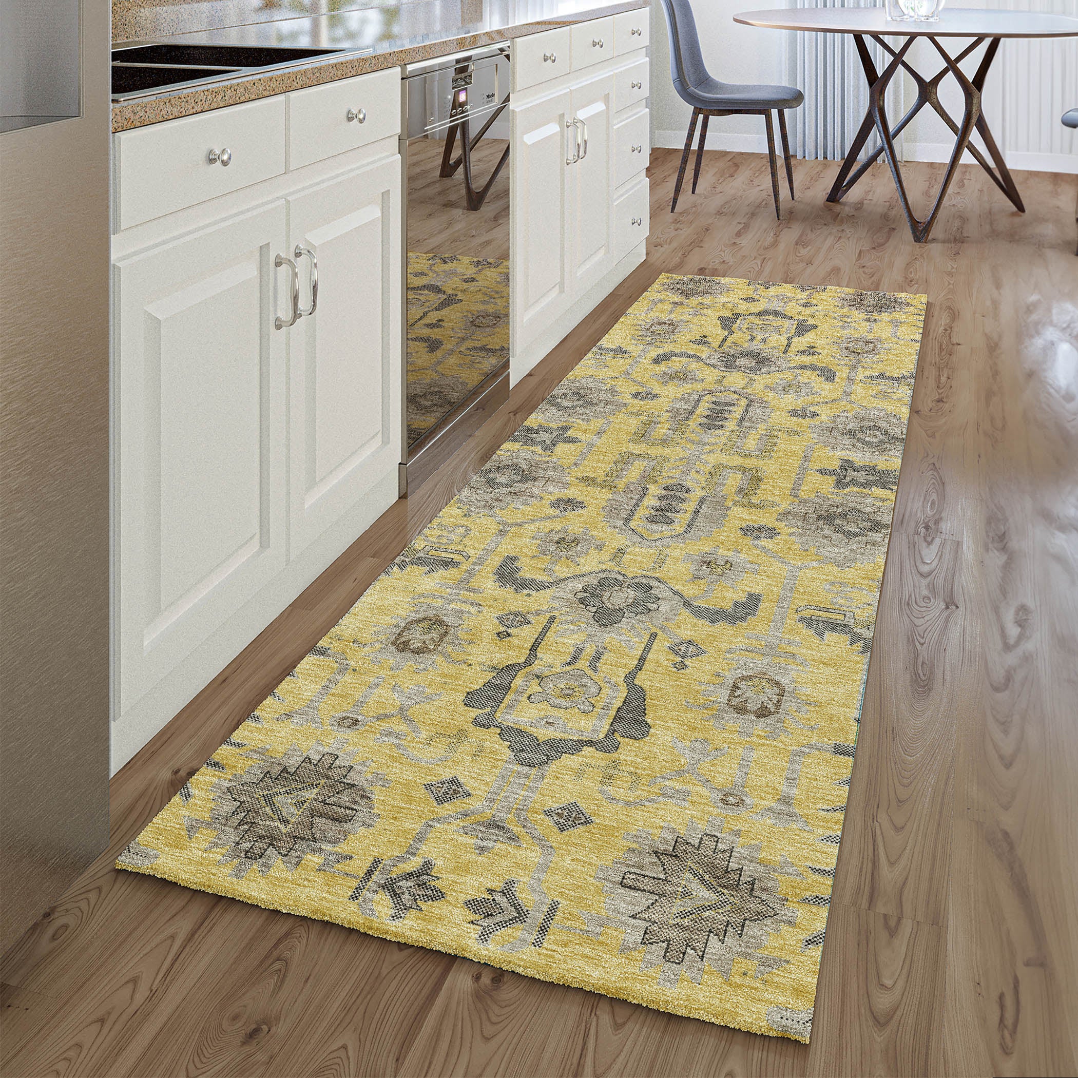 Hoi An Machine Washable Traditional Honey Gold Rug 2'3" x 7'6" #shape_Runner