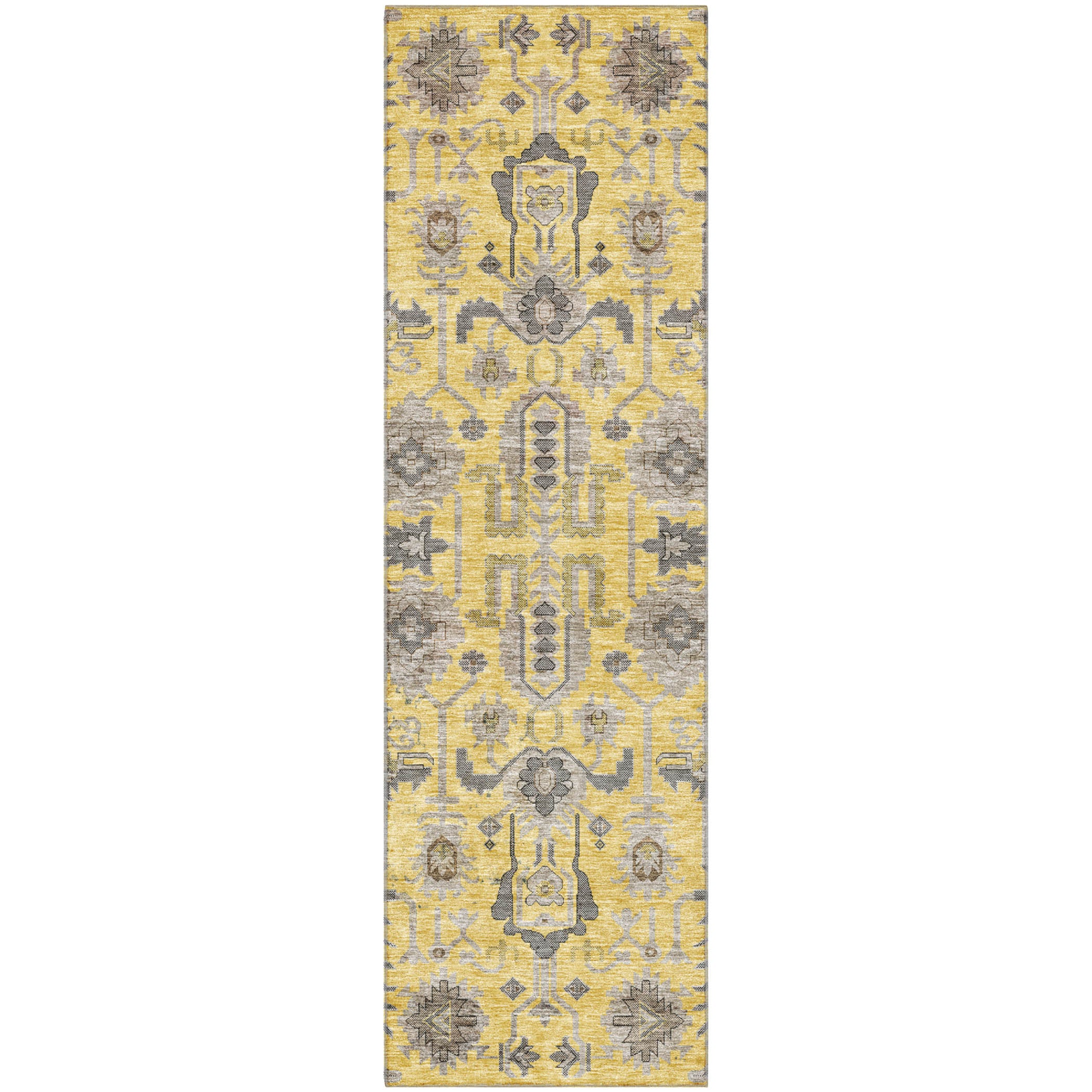 Hoi An Machine Washable Traditional Honey Gold Rug 2'3" x 7'6" #shape_Runner