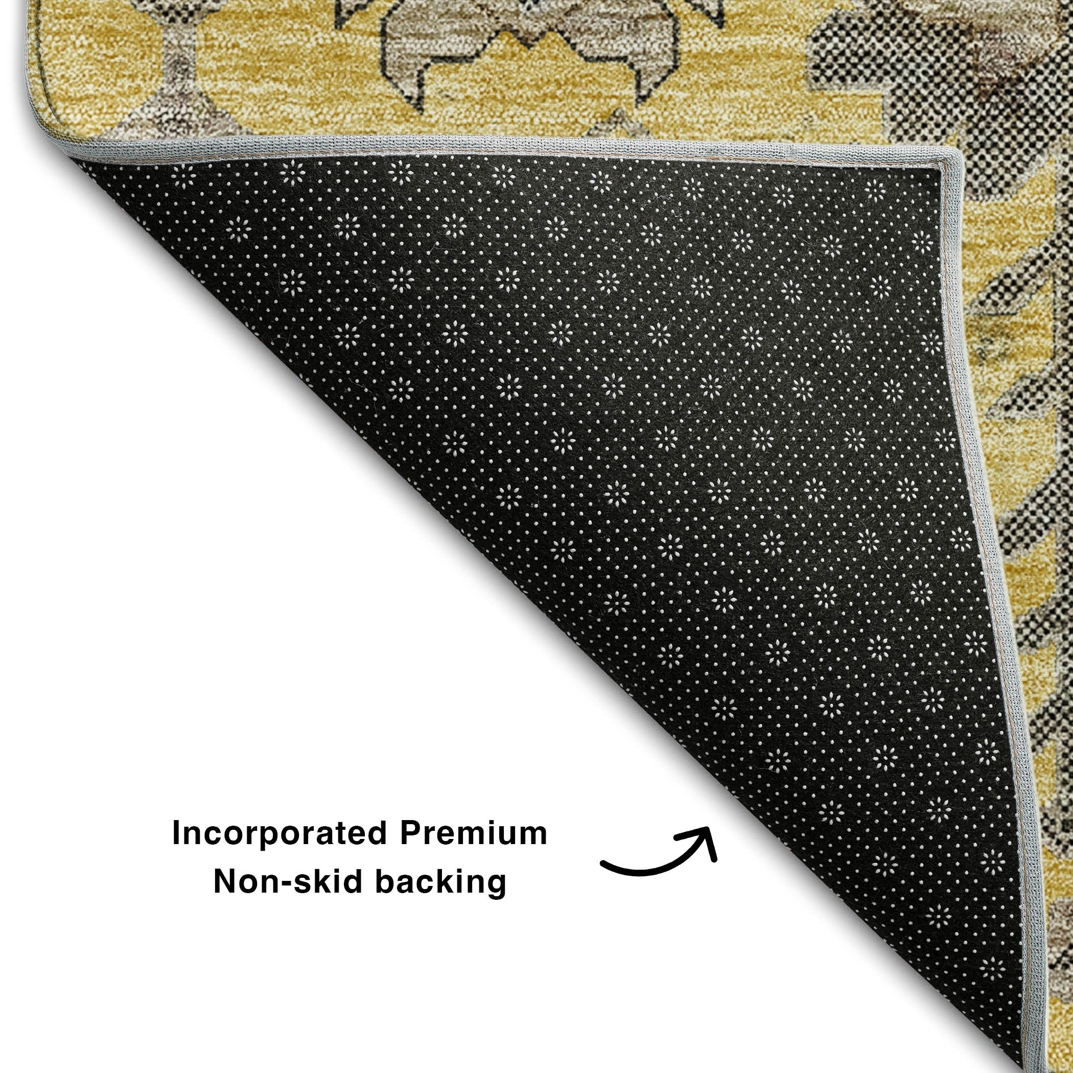 Hoi An Machine Washable Traditional Honey Gold Rug 1'8" x 2'6" #shape_Rectangle
