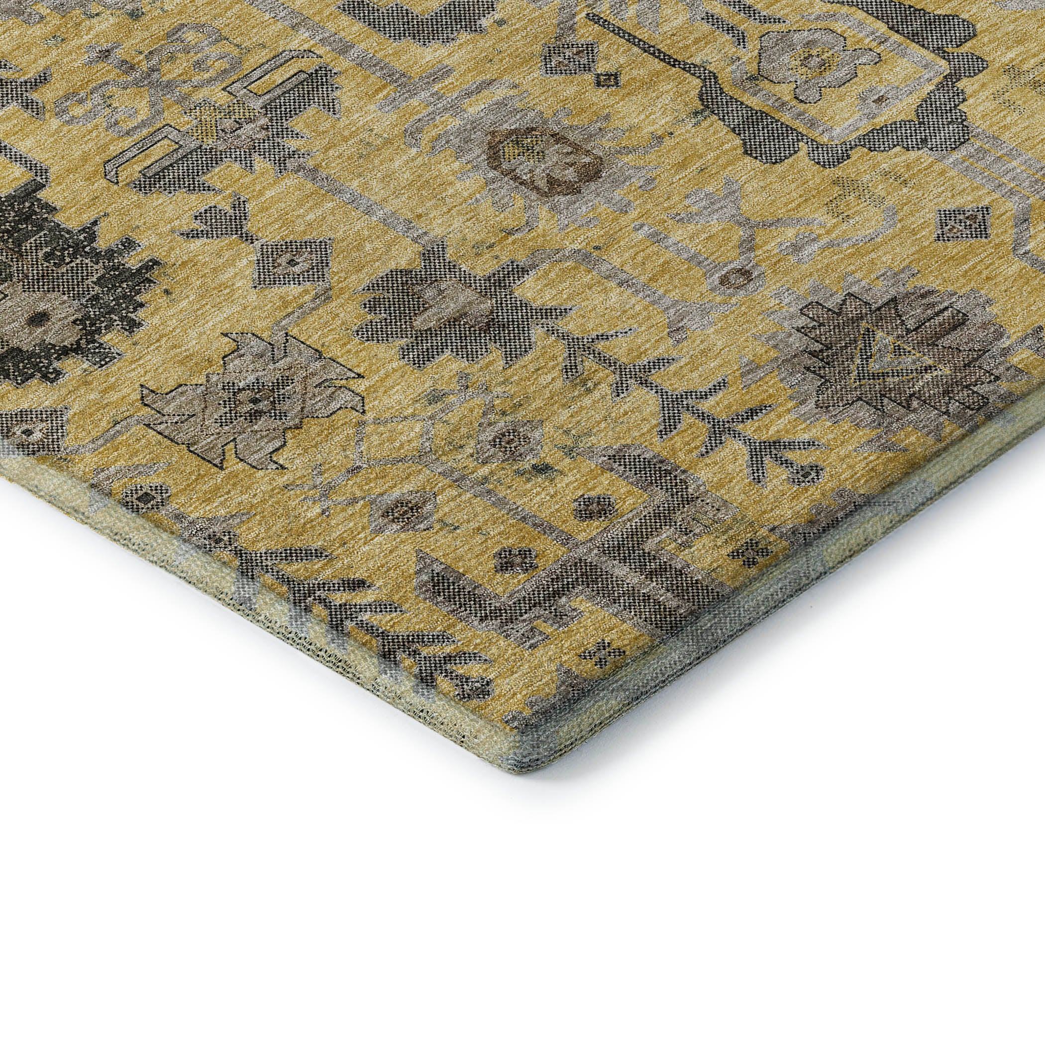 Hoi An Machine Washable Traditional Honey Gold Rug 1'8" x 2'6" #shape_Rectangle